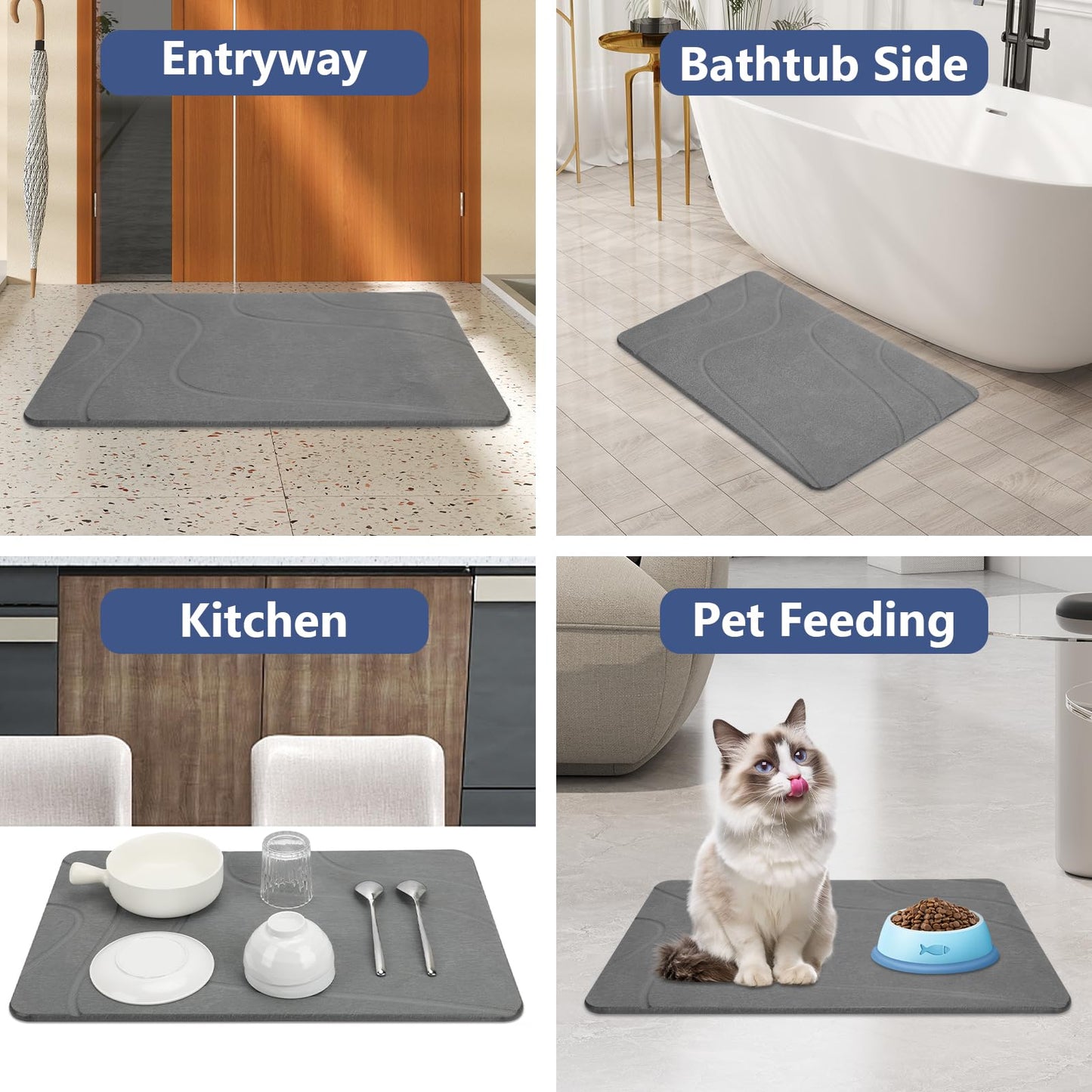 Ceecysaa Stone Bath Mat, Non-Slip Diatomaceous Earth Shower Mat, Quick Drying Bath Mat Stone, Super Absorbent Diatomite Bath Mats for Bathroom Kitchen, Easy to Clean, 60 x 39cm, Dark Gray - Available at All In One Marketplace Canada