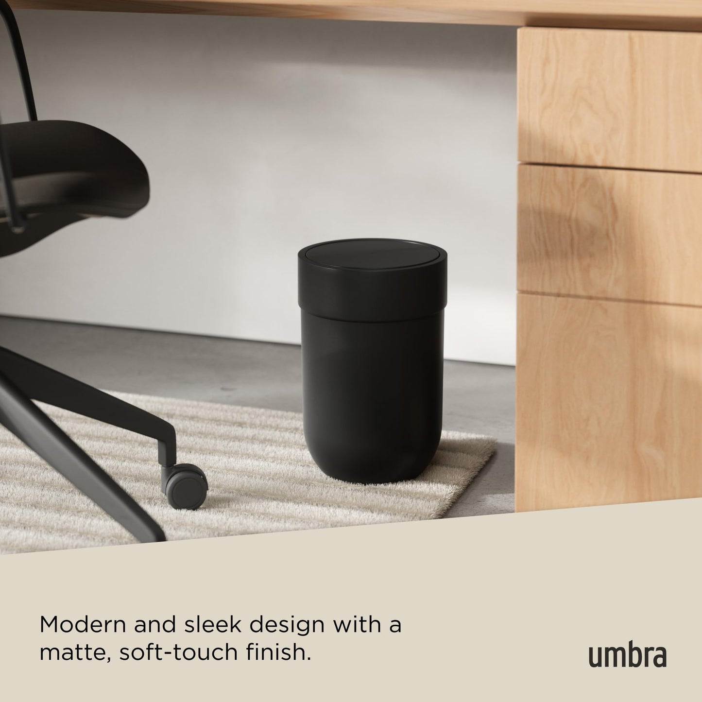 Umbra Touch Trash Can, Small 1.6-Gallon Garbage Bin with Swing Lid, Waste Basket for Bathroom or Office, Black Umbra
