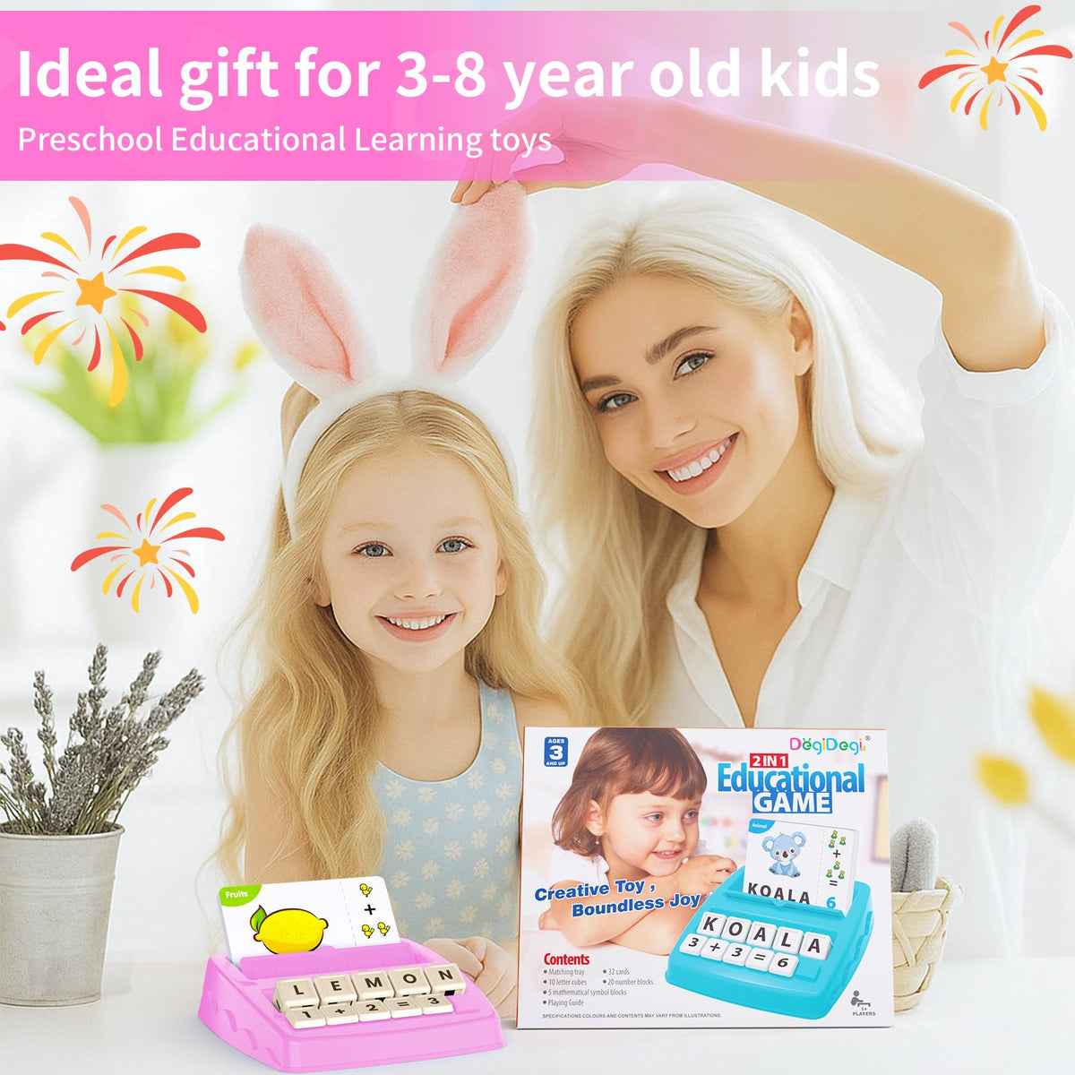 DEGIDEGI Educational Toys for Kids Ages 3-8, Matching Letter Spelling Game ABC Learning, Learning Toys for 4-7 Year Old Girls,Christmas Birthday Party Gifts for 3 4 5 6 7 8 Year Olds Girls Pink 🍁 All In One Marketplace Canada
