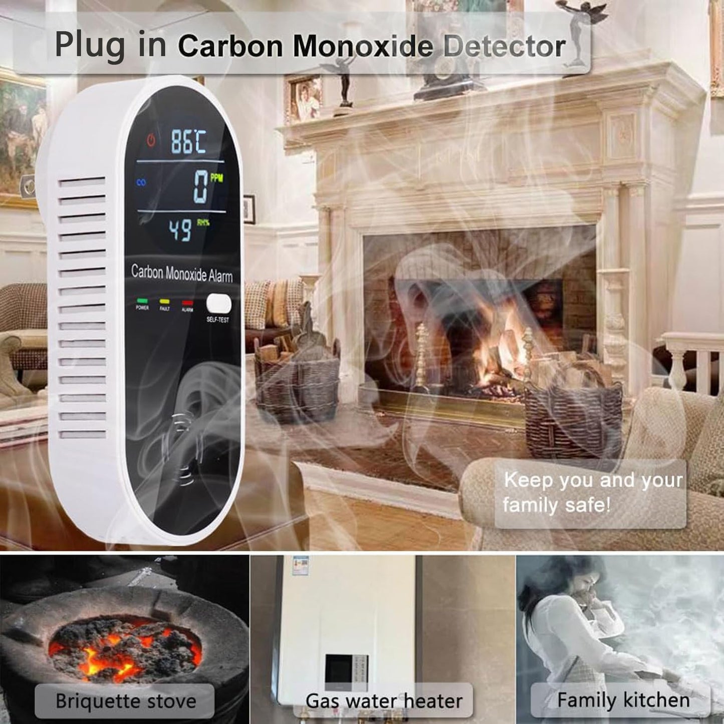 3-in-1 Carbon Monoxide Detector, Carbon Monoxide Detector Plug in Wall with Temperature & Humidity Display, CO Alarm Monitor with Color LCD Display, Accurate & Easy to Install - Available at All In One Marketplace Canada