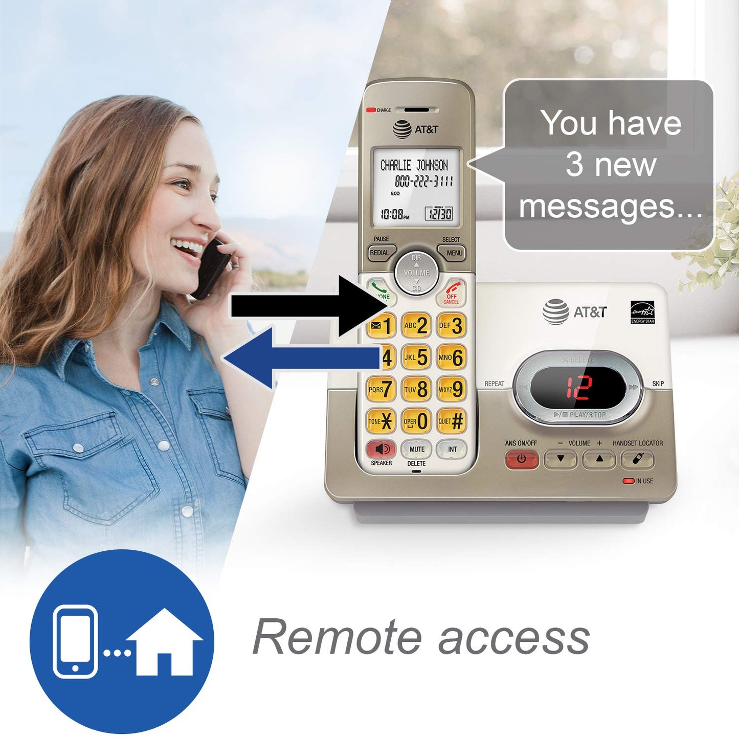 AT&T EL52303 3-Handsets Cordless Phone System with Answering System, Caller ID/Call Waiting - DECT 6.0 - Upto 14 Minutes Recording Time