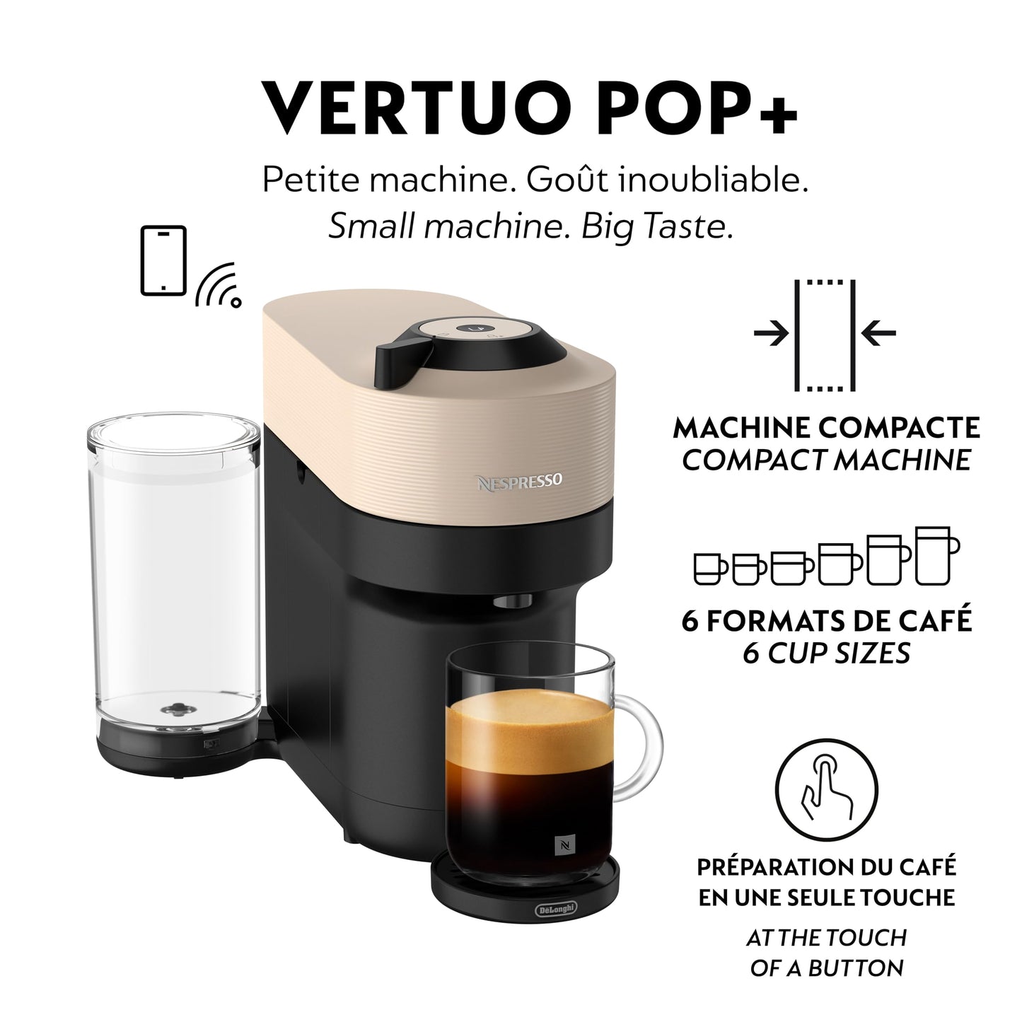 Nespresso Vertuo Pop+ Single Serve Coffee and Espresso Machine by De Longhi, Sand Beige - Available at All In One Marketplace Canada