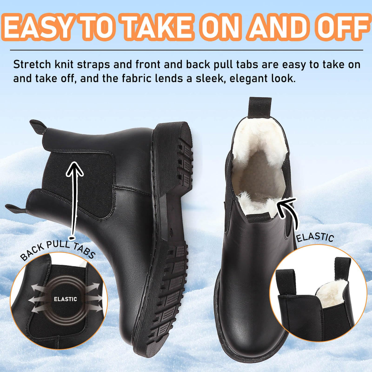 Women's Chelsea Ankle Boots Waterproof Warm Fur Lined Winter Boots Fashion Slip-On Chunky Heel Casual Elastic Booties 🍁 All In One Marketplace Canada