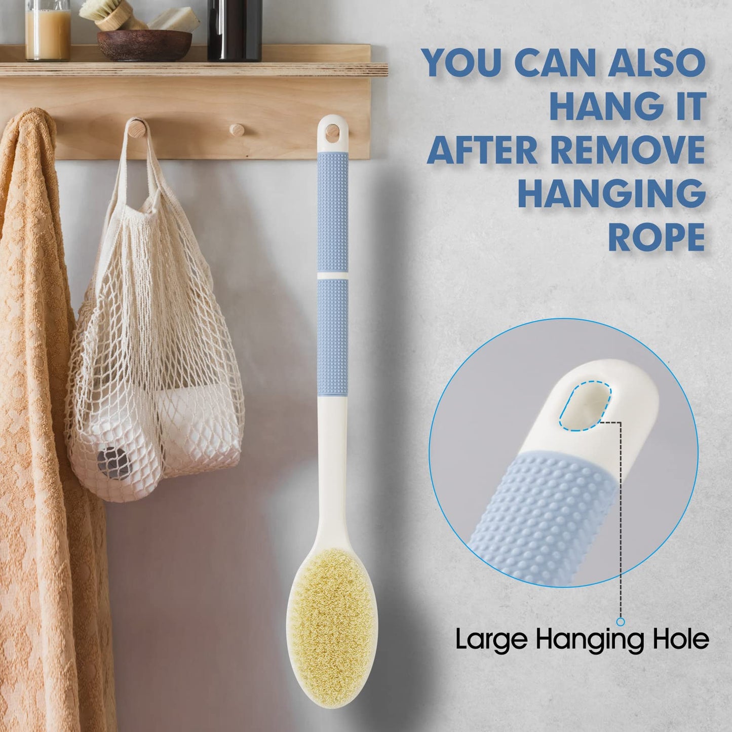 Backski Back Scrubber Anti Slip for Shower,Shower Brush Long Handle with Stiff and Soft Bristles,Body Exfoliator for Bath or Dry Brush(Blue) - Available at All In One Marketplace Canada