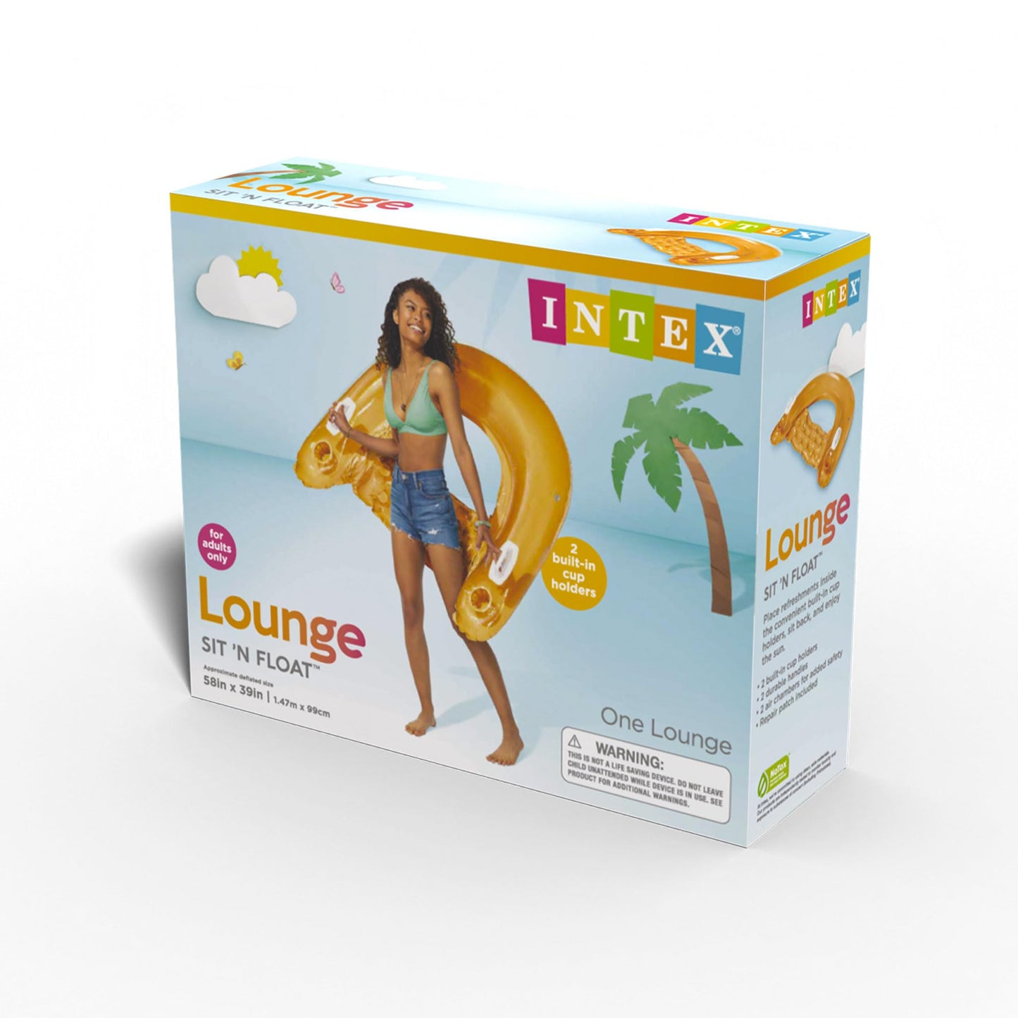 Intex Sit N Float Inflatable Lounge, 60" X 39", (Colors May Vary), 1 Pack