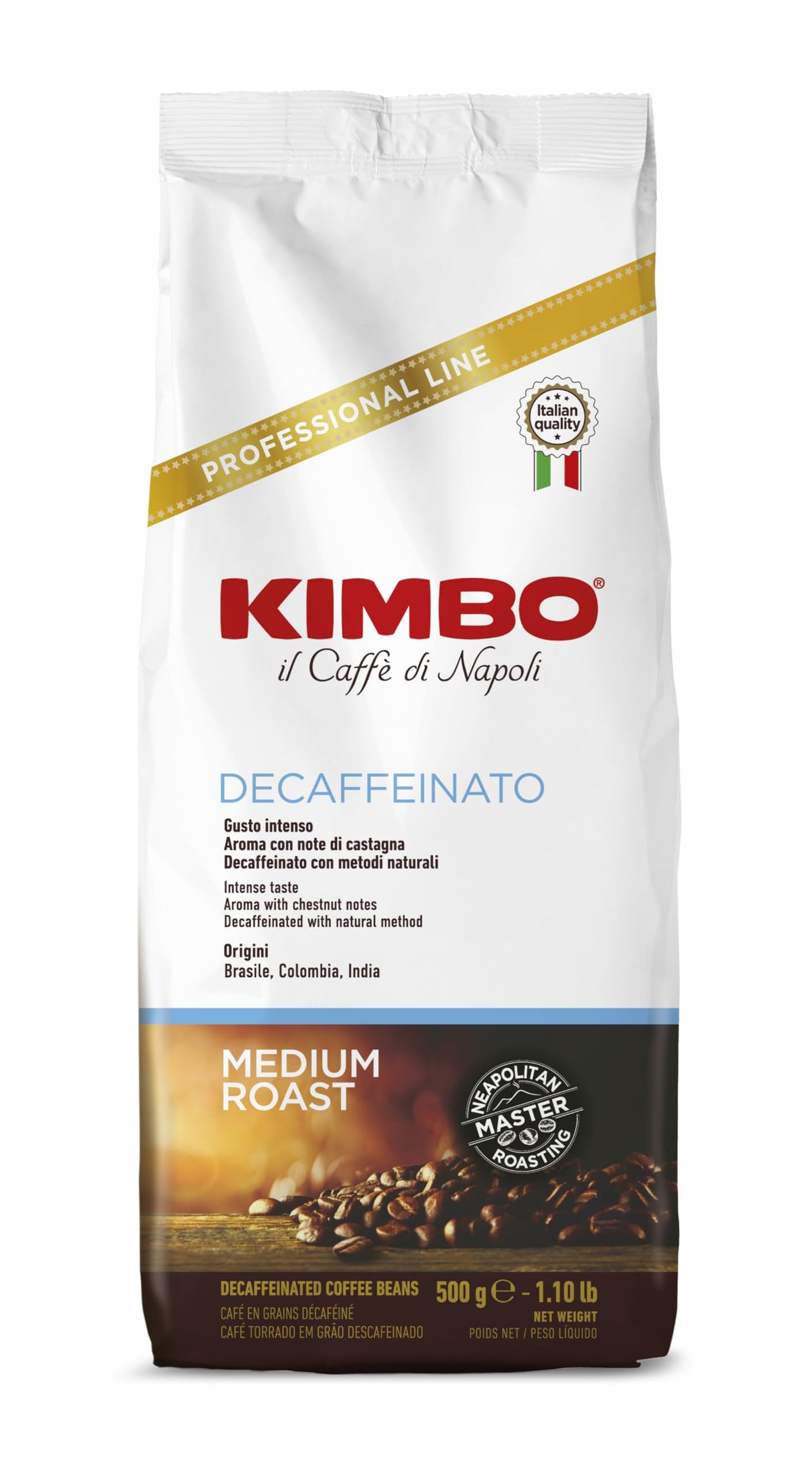 Kimbo Decaf Whole Bean Espresso Coffee | Med Roast | 100% Arabica | 500 g