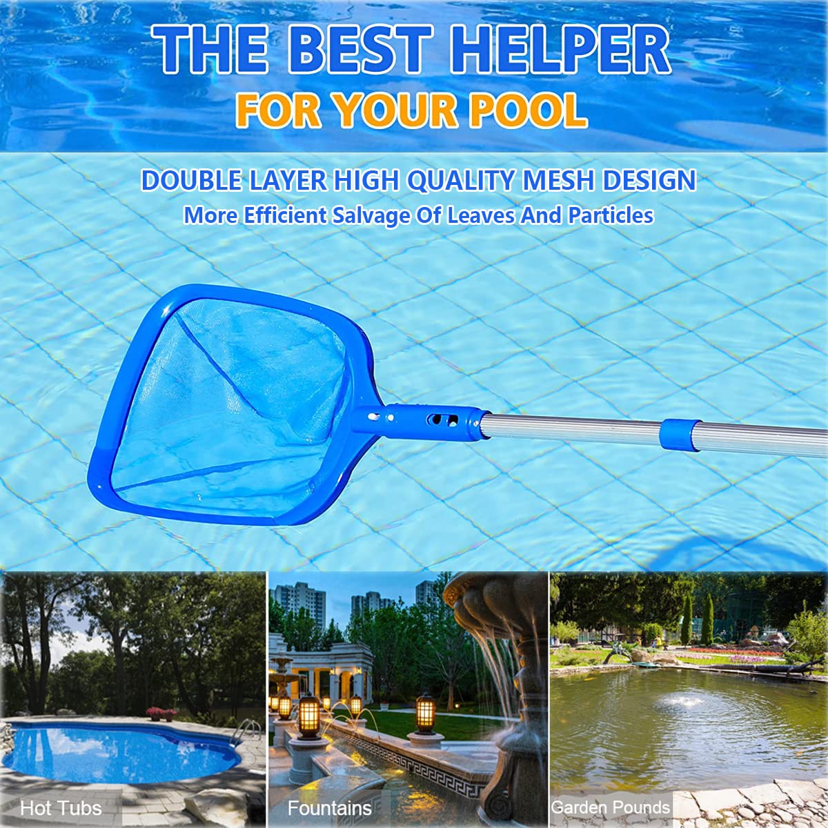 FBSPORT Pool Skimmer Net with Telescopic Pole, 59 inch Swimming Pool Leaf Net, Fine Mesh Pool Net, Pool Cleaner Maintenance Tool-Easy to Collecting Leaves for Swimming Pools, Hot Tubs, Ponds - Available at All In One Marketplace Canada