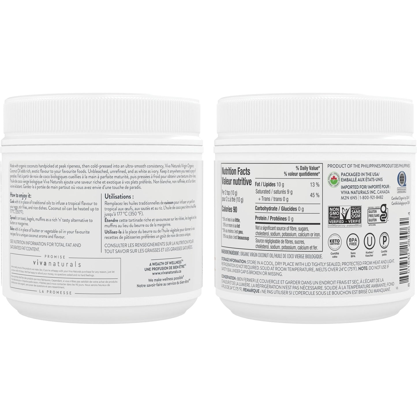 Viva Naturals Organic Virgin Coconut Oil, 32 fl oz (946 mL) – Coconut Oil for Hair, Skin, Cooking & Baking – Cold-Pressed, Unrefined & Non-GMO – Keto & Paleo Certified – BPA-Free Jar