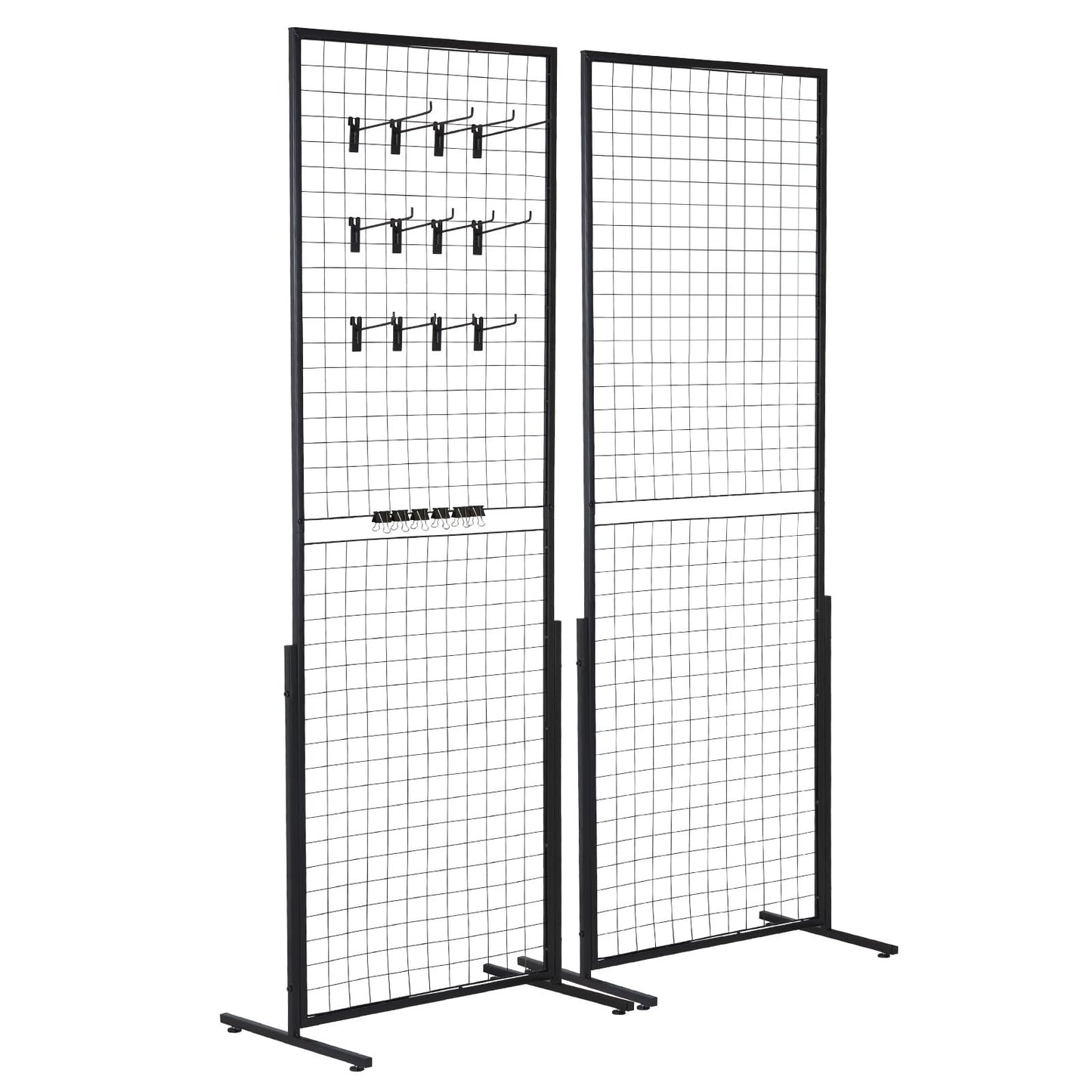 VEVOR 2' x 5.6' Grid Wall Panels Tower, 2 Packs Wire Gridwall Display Racks with T-Base Floorstanding, Double Side Gridwall Panels for Art Craft Shows, Retail Display with Extra Clips and Hooks π All In One Marketplace Canada