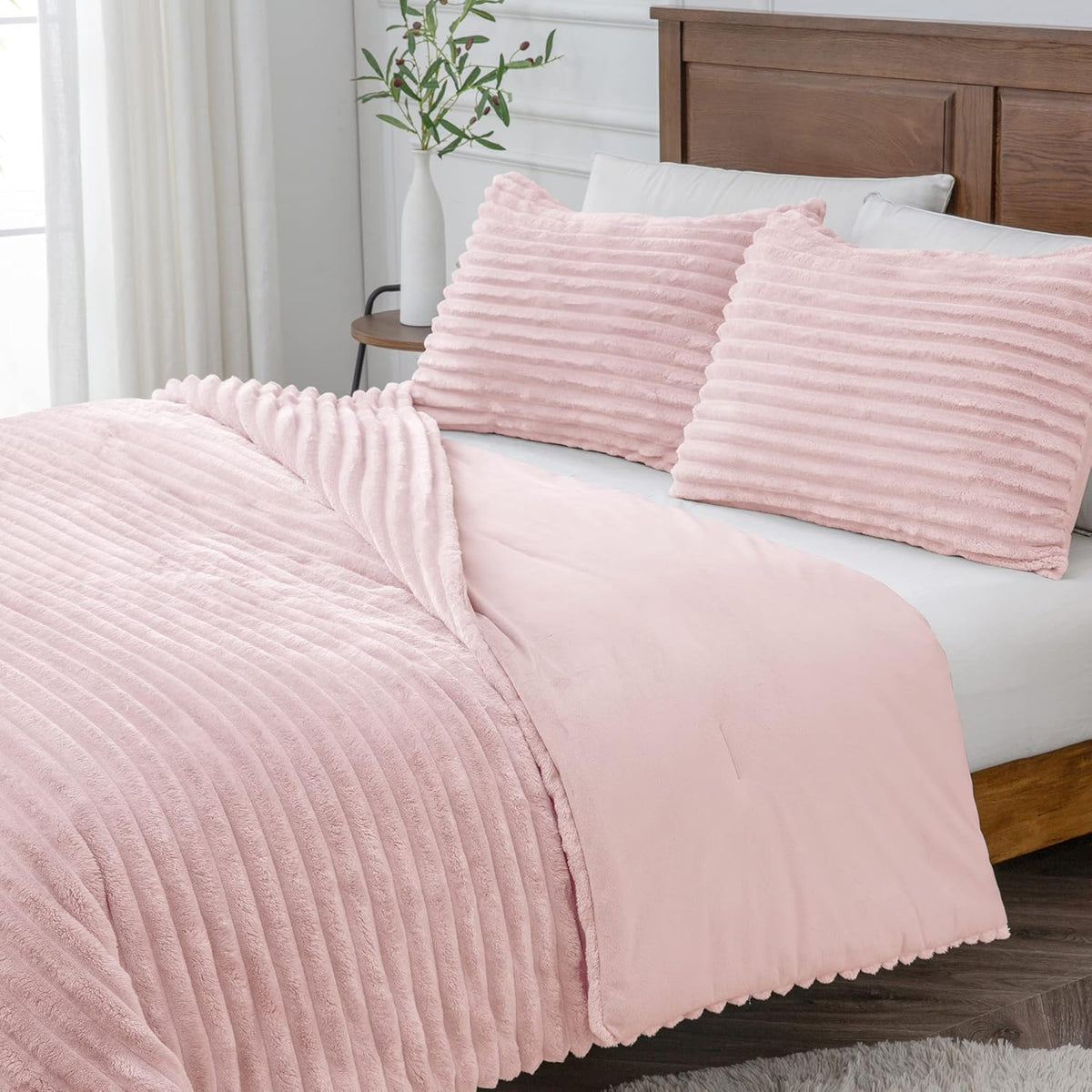 BEDELITE Fleece Queen Comforter Set, Soft Fluffy Bedding Set, Pink đ All In One Marketplace Canada