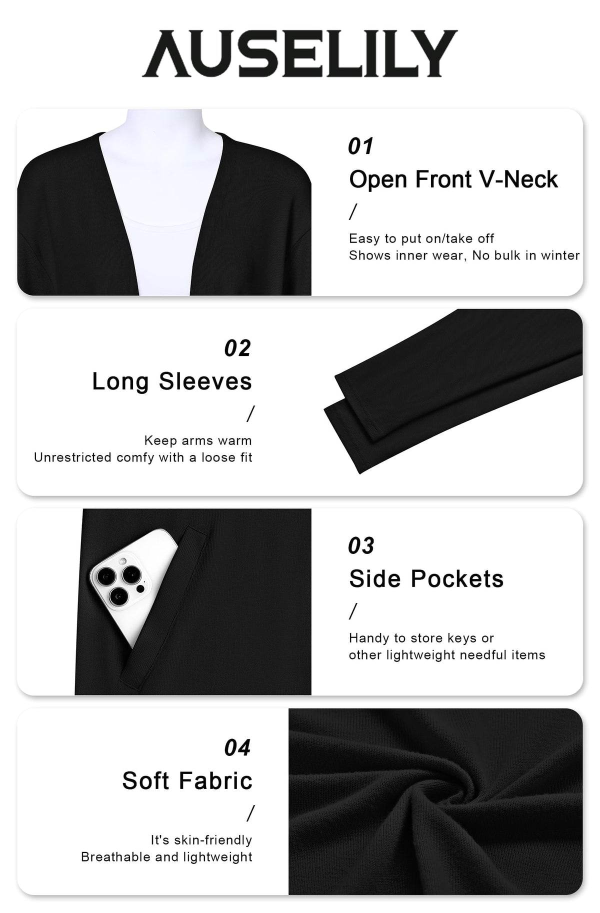 AUSELILY Black Sweater for Women Plus Size Long Cardigans 2026(Black-M) 🍁 All In One Marketplace Canada