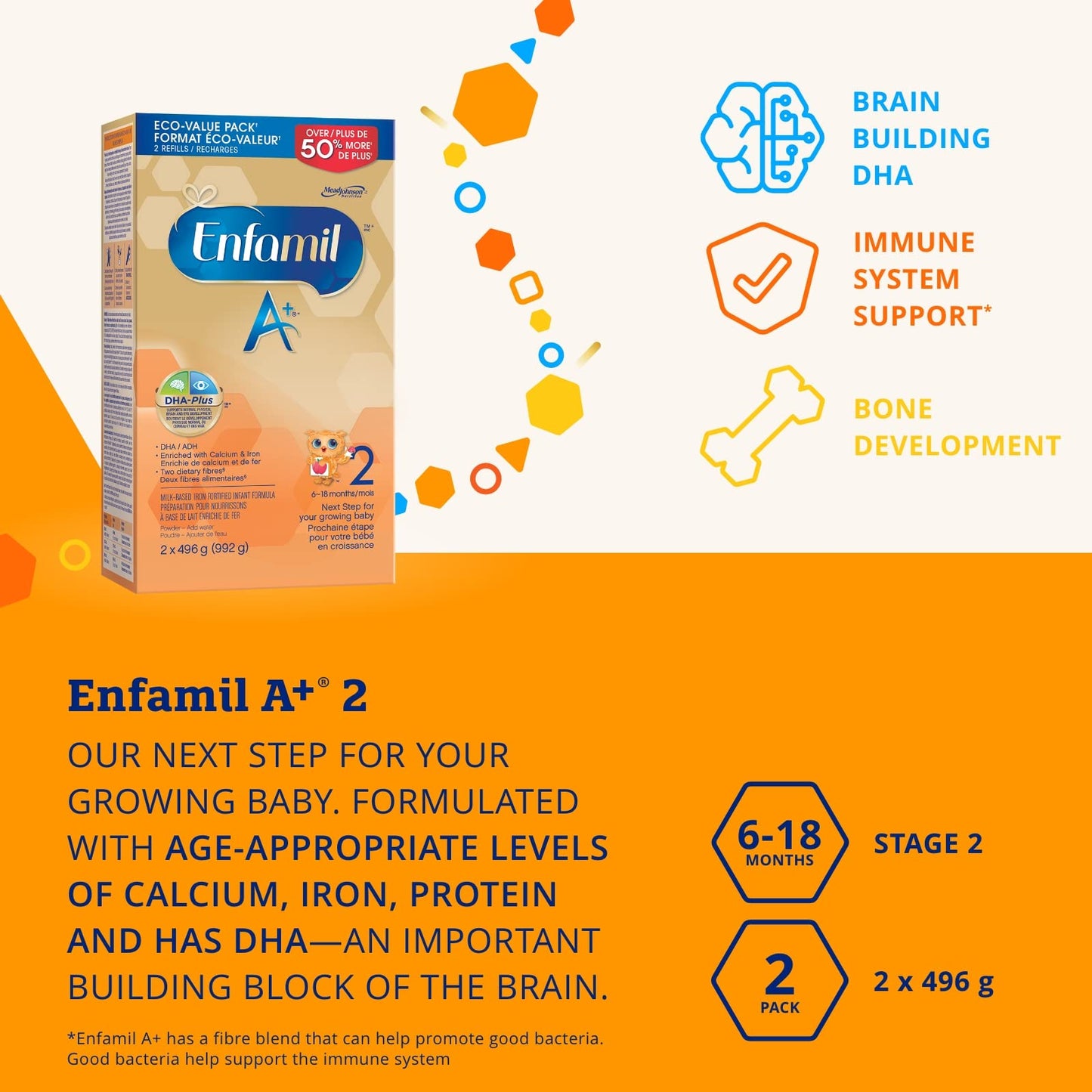 Enfamil A+2 Infant Formula Powder Refill, DHA Brain Support, 6-18 Months, 992g