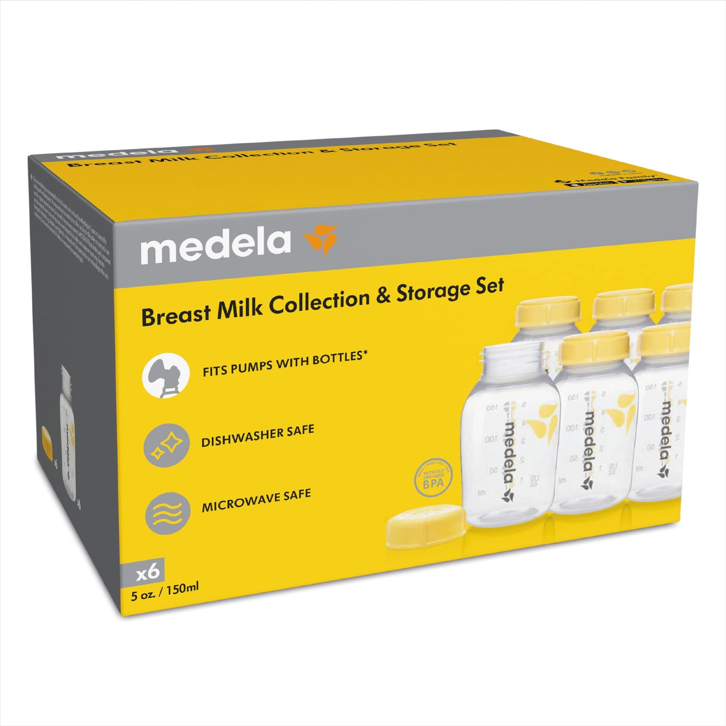 Medela Breast Milk Collection and Storage Bottles, 6 Pack, 5 Ounce Breastmilk Container, Compatible with Medela Breast Pumps and Made Without BPA