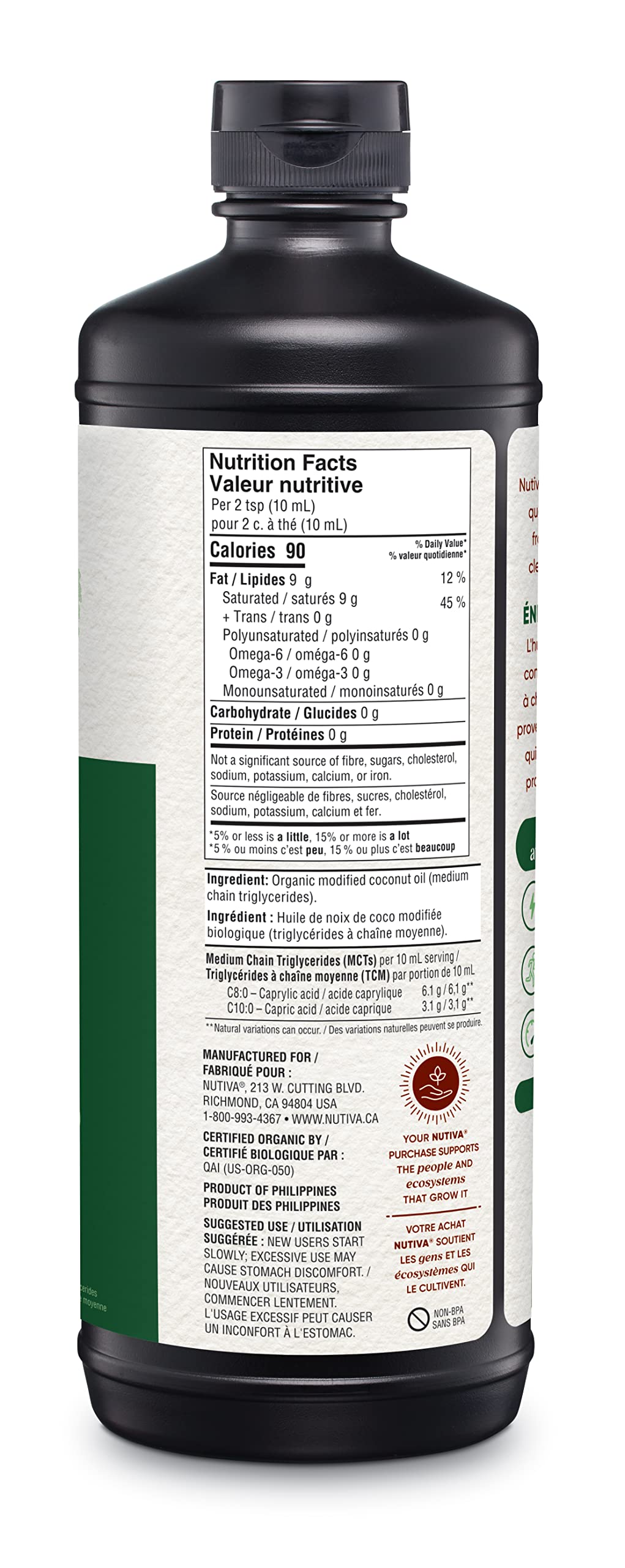 Nutiva Organic MCT Oil, Unflavored, 946 mL | Organic, Non-GMO, Non-BPA | Vegan, Gluten-Free, Keto & Paleo | 14g MCT per Serving & Neutral Flavor for Energy Boost to Coffee, Shakes and Salads