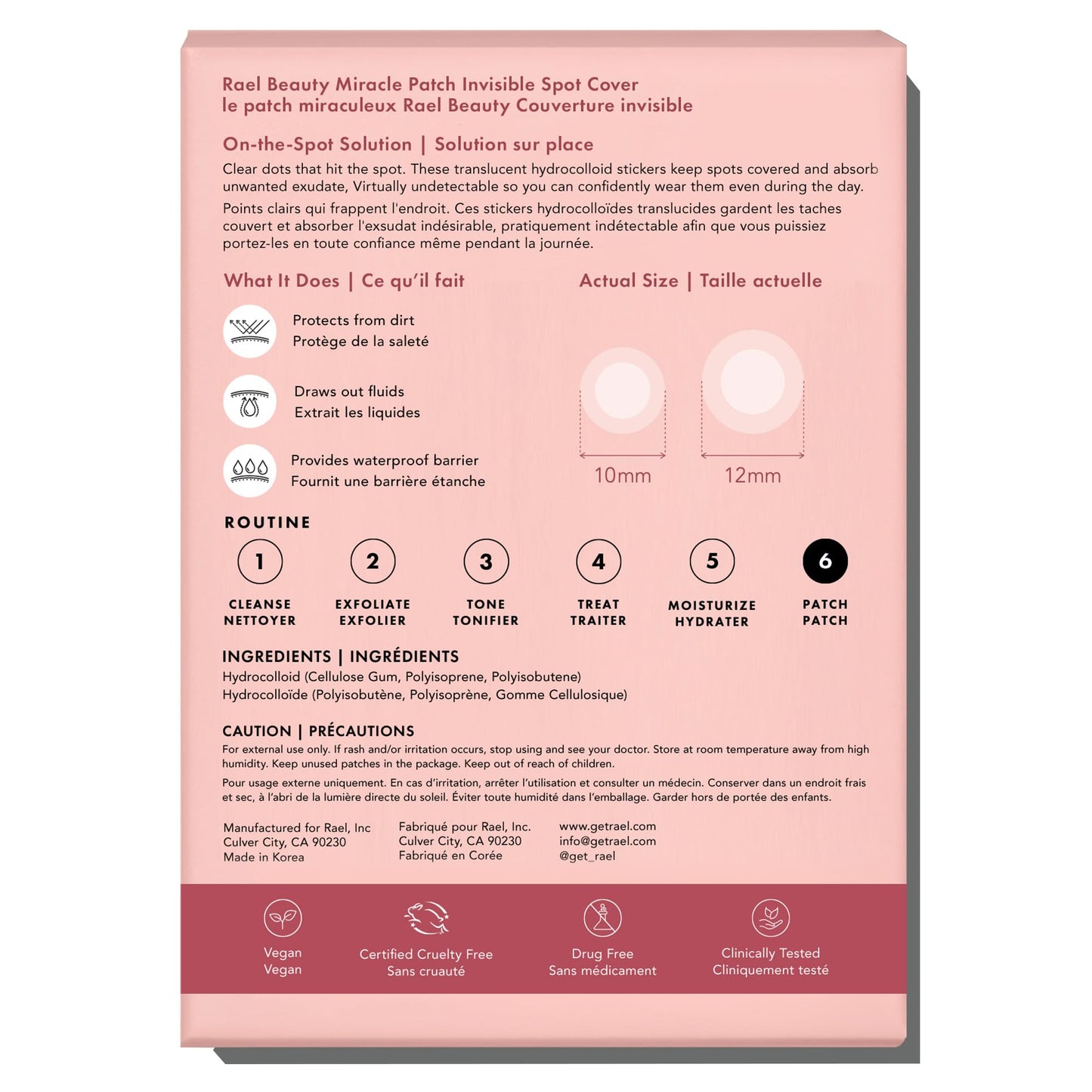 Rael Miracle Invisible Spot Cover - Absorbing Cover, Hydrocolloid Patch, Korean Skin Care, Facial Stickers, 2 Sizes (96 Count)