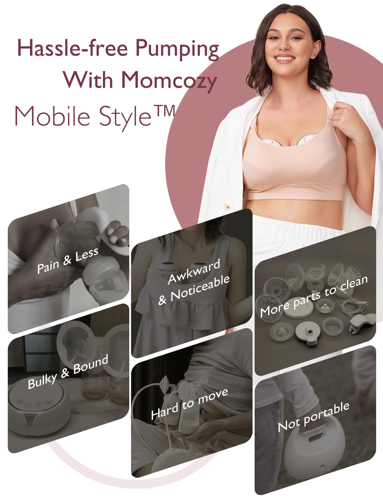 Momcozy Breast Pump Hands Free Mobile Style | M6, Wearable Breastfeeding Pump Ideal Rhythm for More Milk, DoubleFit Flange More Fit & Discreet with 3 Modes & 9 Levels, 24mm (Cozy Red, 2 Count)