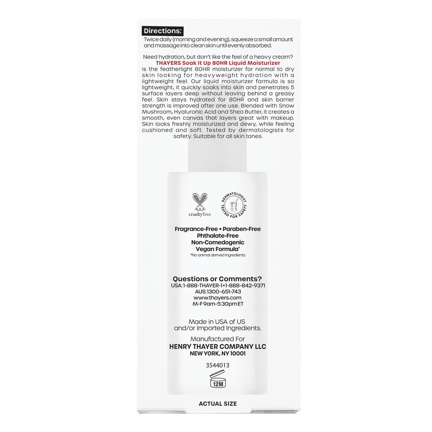 THAYERS Soak It Up 80HR Liquid Moisturizer, with HYALURONIC ACID and Snow Mushroom, Dermatologist Tested Skin Care for Normal to Dry Skin, Lightweight Formula, 75 ml 🍁 All In One Marketplace Canada