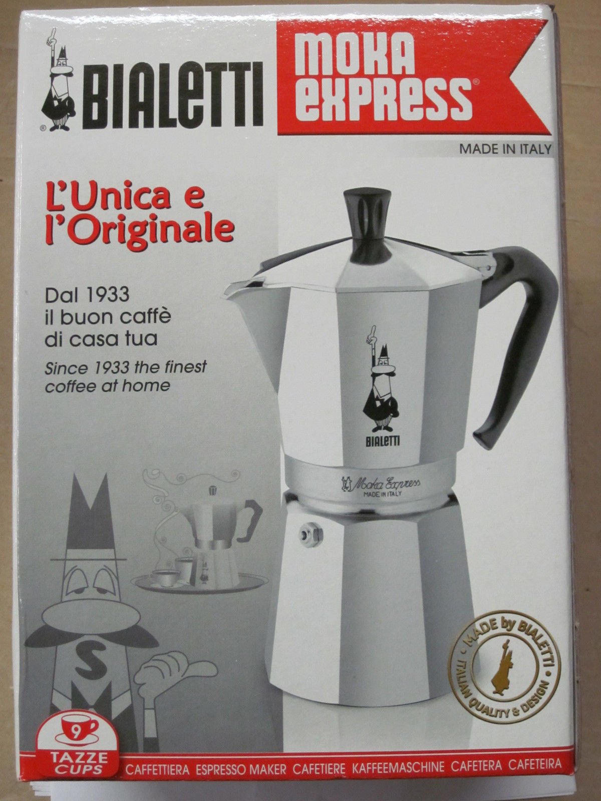 Bialetti - Moka Express: Iconic Stovetop Espresso Maker, Makes Real Italian Coffee, Moka Pot 9 Cups (14 Oz - 420 Ml), Aluminium, Silver π All In One Marketplace Canada