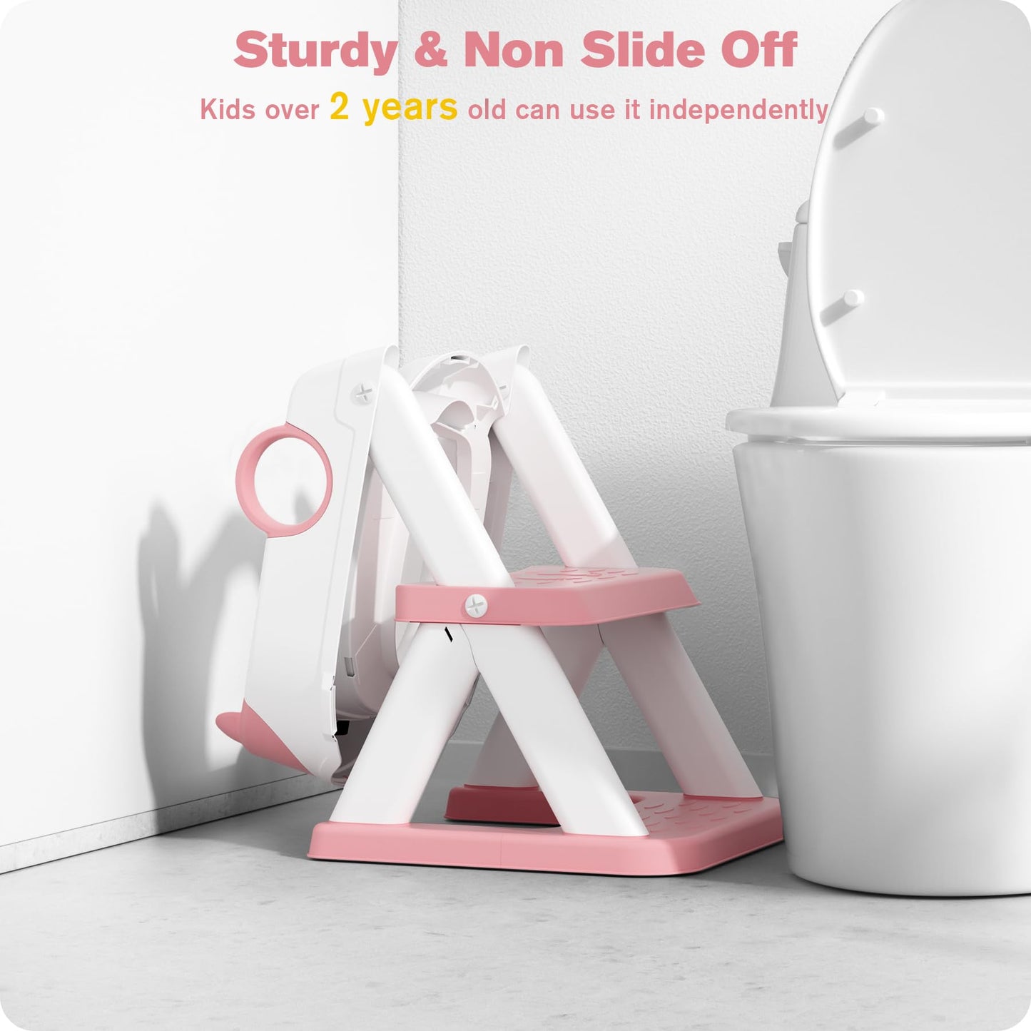 Rabb 1st Potty Training Seat, Upgrade Toddler Toilet Seat for Kids Boys Girls, 2 in 1 Potty Training Toilet for Kids, Splash Guard Anti-Slip Pad Step Stool (Pink)