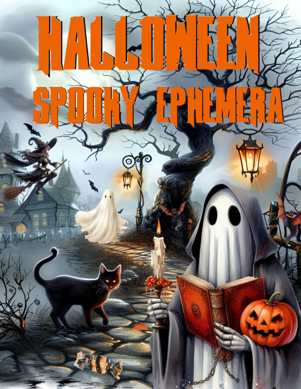 Livre d'éphémères effrayants pour Halloween : images de haute qualité de personnes, pour l'artisanat sur papier, le scrapbooking, les techniques mixtes, les junk journals, l'art du collage, les cartes d'art (ATC) et plus encore.