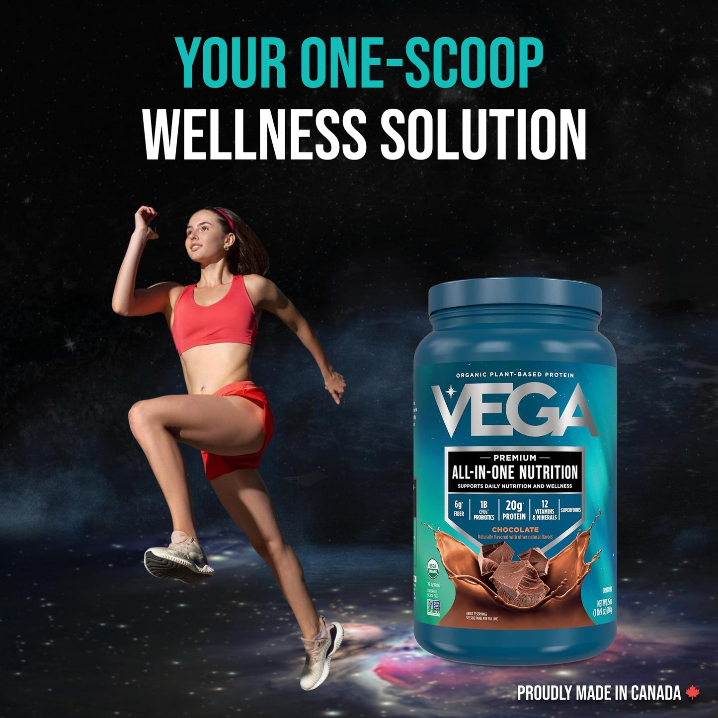 Vega Premium All-in-One Nutrition Protein Powder – 20g Plant-Based Vegan Protein, Vitamins & Probiotics, Chocolate, 876g (19 Servings)
