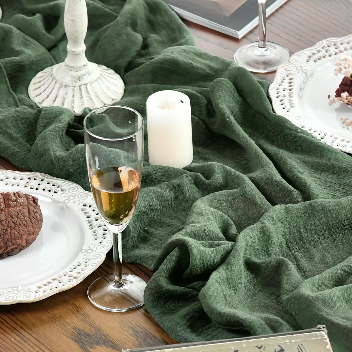 Artoid Mode Boho Cheesecloth Gauze Forest Green Wedding Table Runner, 300 cm Seasonal Fabric Kitchen Dining Holiday Table Decor for Home Party Indoor 🍁 All In One Marketplace Canada