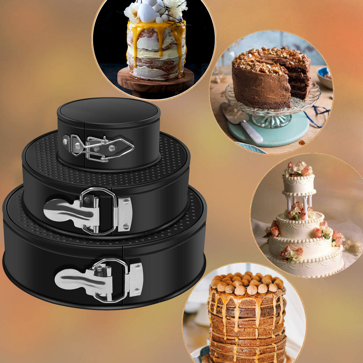 Springform Pan, Nonstick Leakproof 3 Pcs (4"/7"/9") Round Cake Pan for Baking Cheesecake Pan with 50 Pcs Parchment Paper Liners by MASSUGAR 🍁 All In One Marketplace Canada