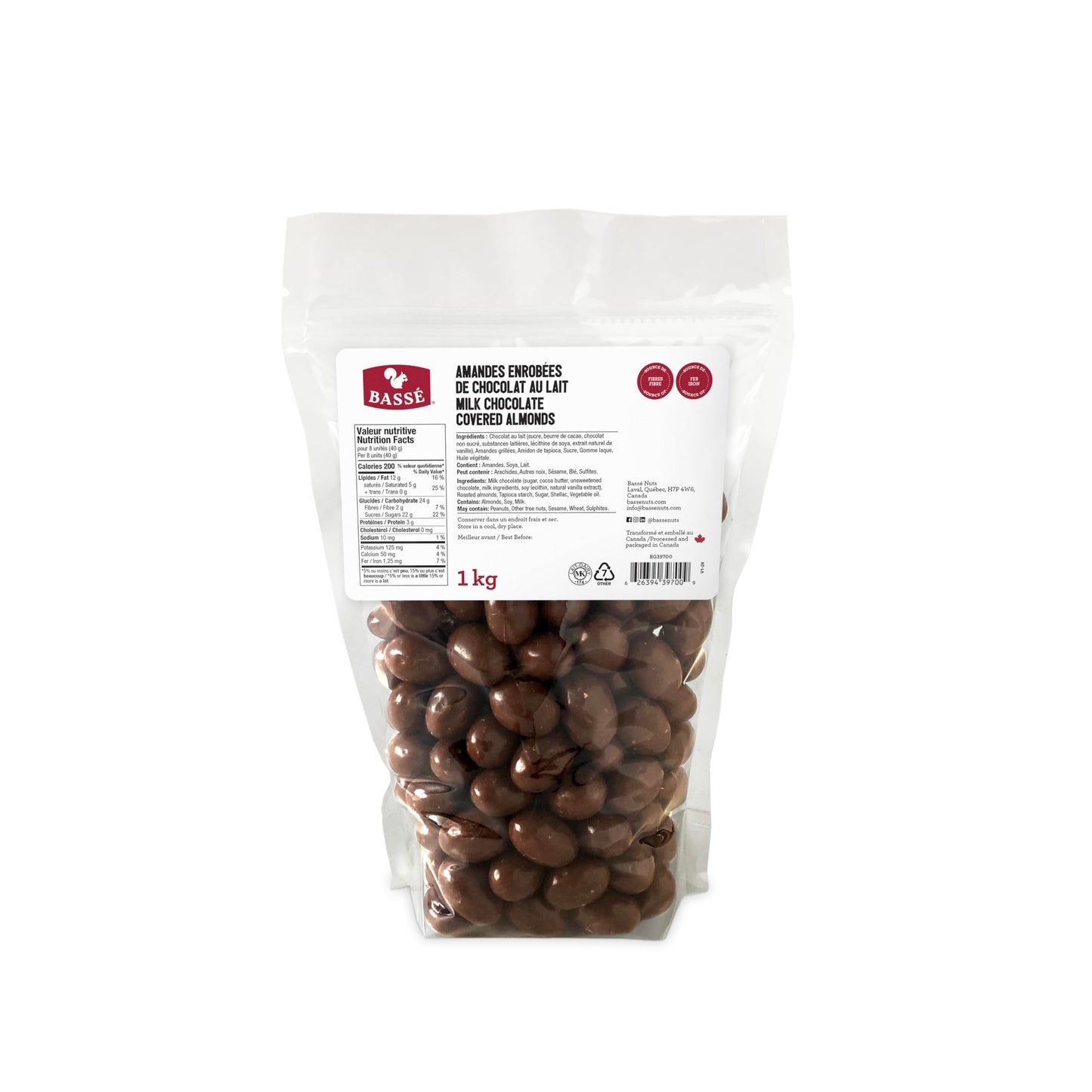 Bassé Milk Chocolate Covered Almonds, 1kg