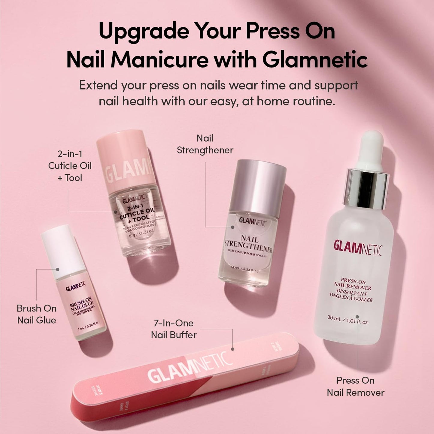 Glamnetic Press On Nails - Ma Damn | French Tip Nails, UV Finish Short Pointed Almond Shape, Reusable Semi-Transparent Nails in 12 Sizes - 24 Nail Kit with Glue - Available at All In One Marketplace Canada
