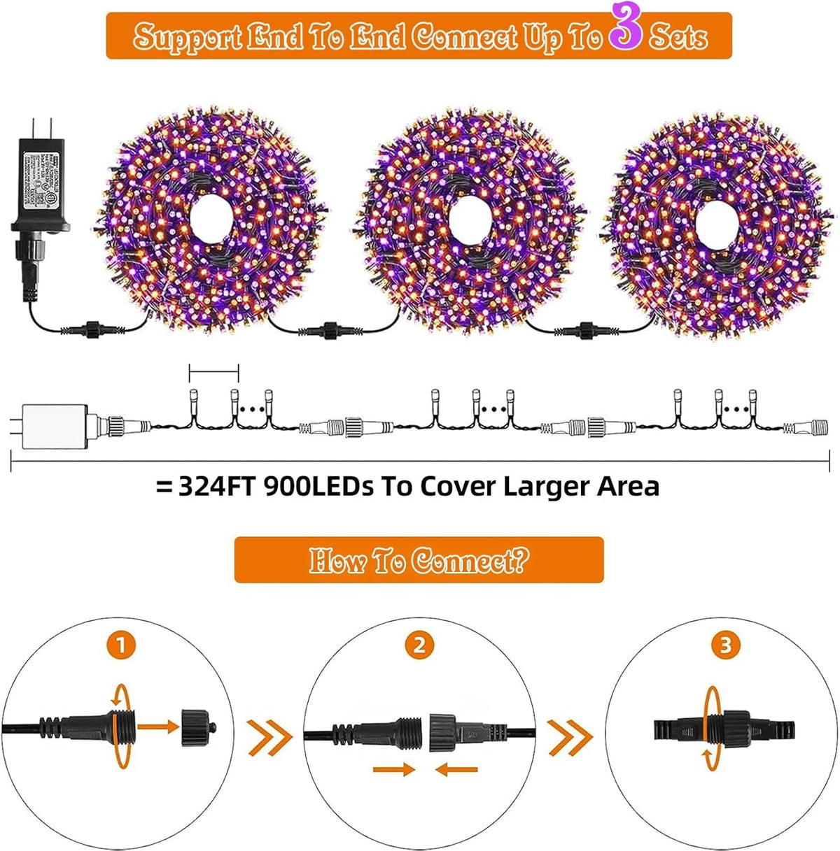 MZD8391 105FT 300LED Halloween Light, Orange Purple Christmas Light & Music 🍁 All In One Marketplace Canada