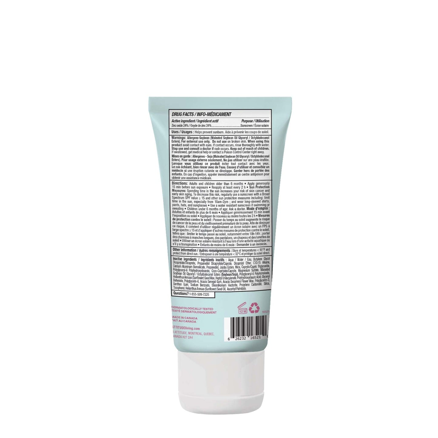 ATTITUDE Baby Mineral Sunscreen SPF 50, Broad Spectrum Zinc Oxide, EWG Verified, Mineral-Based, Non-Nano, Lightweight Cream for Face & Body, Gentle Formula, Unscented, 80 grams - Available at All In One Marketplace Canada