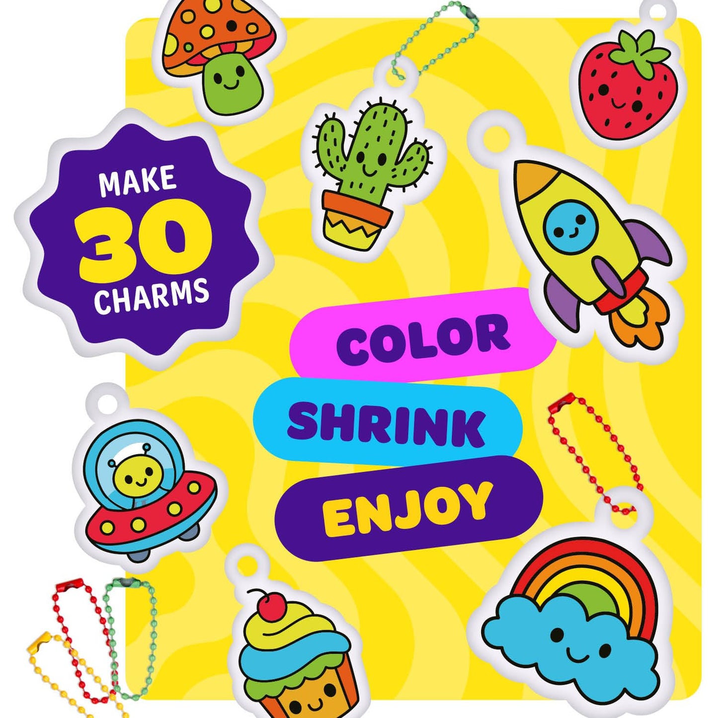 Dan&Darci Shrink Art Craft Kit for Girls and Boys Ages 6-12 - Shrink Magic Charm Making Kit with 30 Pre-Cut Shrink Plastic Templates - Kids Craft Birthday Gift for 7 8 9 10 Year Olds - Available at All In One Marketplace Canada