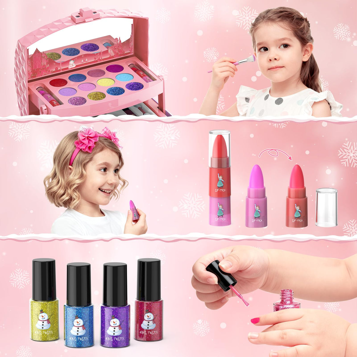 GirlsHome Kids Makeup Kit for Girls 56 Pcs Washable Real Cosmetic, Non-Toxic Frozen Toys Toddler Makeup Kit, Frozen Princess Dress up Kit Christmas & Birthday Girl Gift for 3-12 (Frozen Pink) ๐ All In One Marketplace Canada