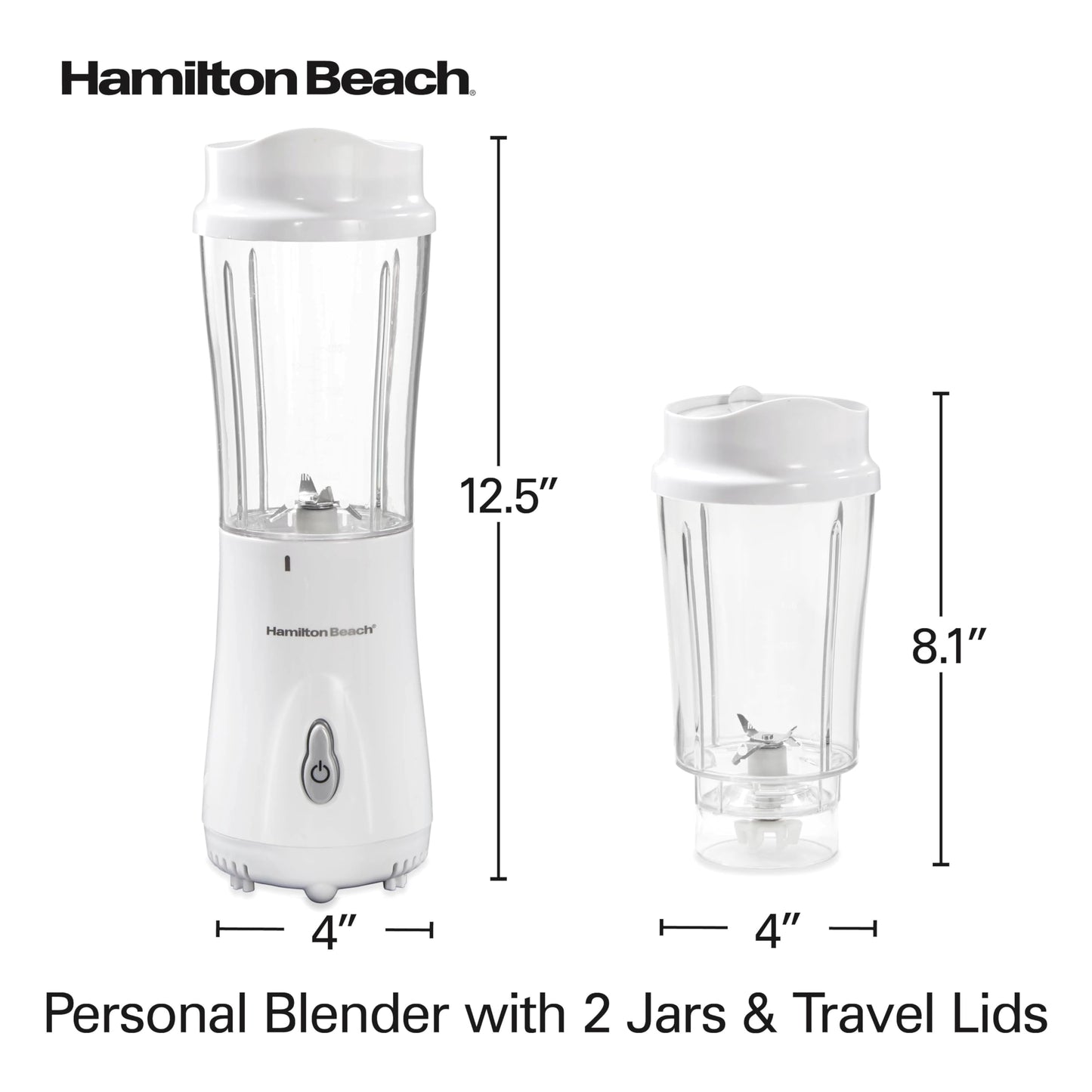 Hamilton Beach Personal Blender for Smoothies & Protein Shakes, Portable Single Serve Blender with 2 Travel Jars & Lids, 14 oz BPA-Free Cups, Stainless Steel Blades, 300W, White, 51102G 🍁 All In One Marketplace Canada