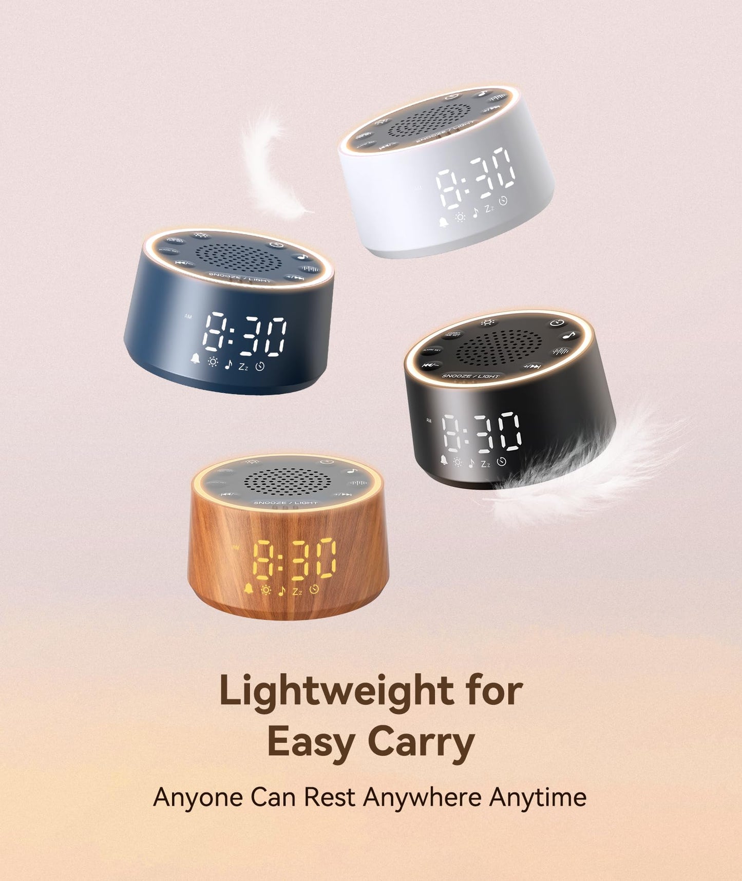 Dreamegg D1 Nova Sound Machine - White Noise Machine Alarm Clock with 25 Soothing Sounds, 10 Night Lights for Baby Adult, Dimmable, 7 Alarm Sounds, Timer, Noise Machine for Sleeping, Bedroom, Travel - Available at All In One Marketplace Canada