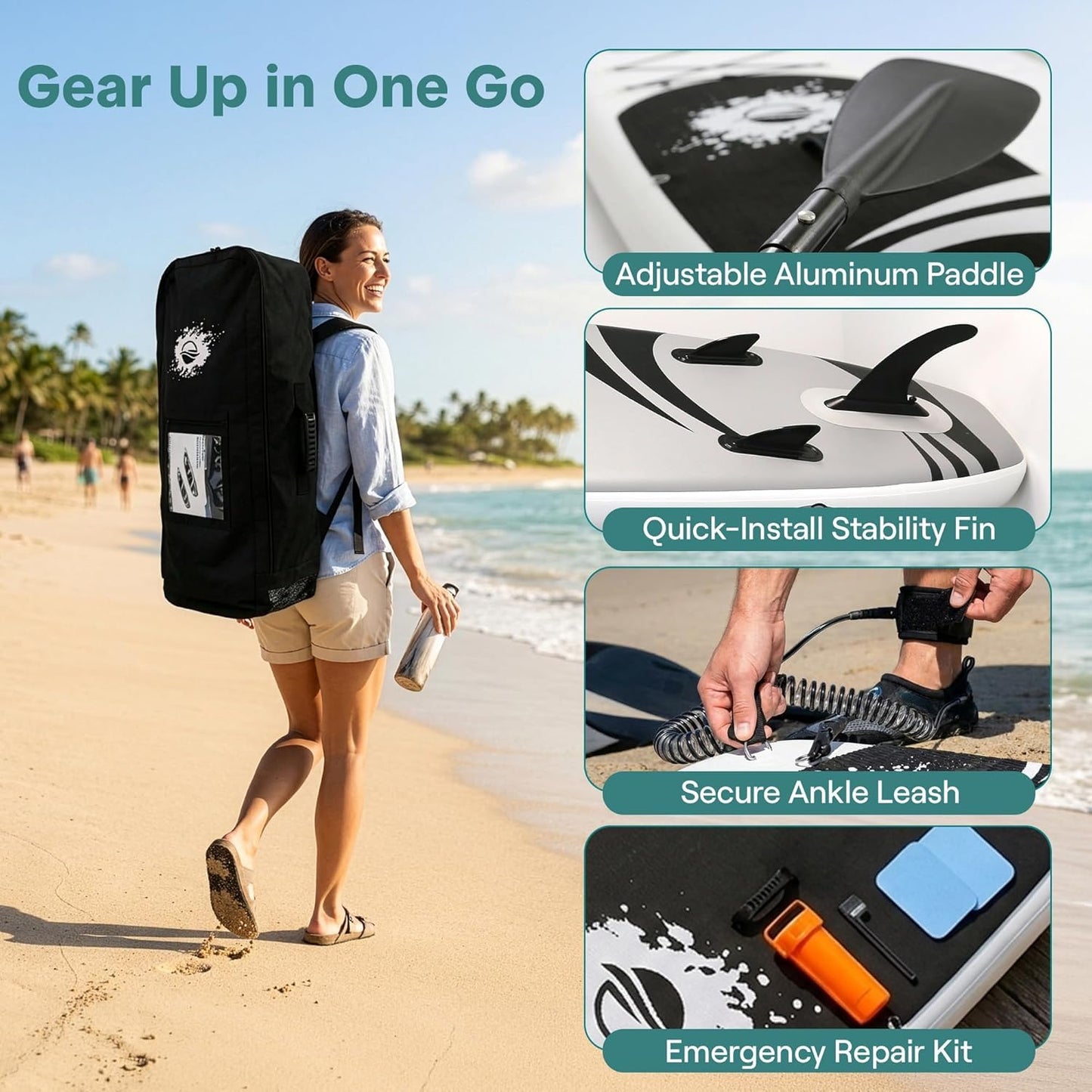 SereneLife 10'/10'6" Inflatable Stand Up Paddle Board with SUP Accessories, Inflatable SUP with Anti-Slip EVA Deck Pad, Wide Design Paddle Board for Adults and Youth 🍁 All In One Marketplace Canada