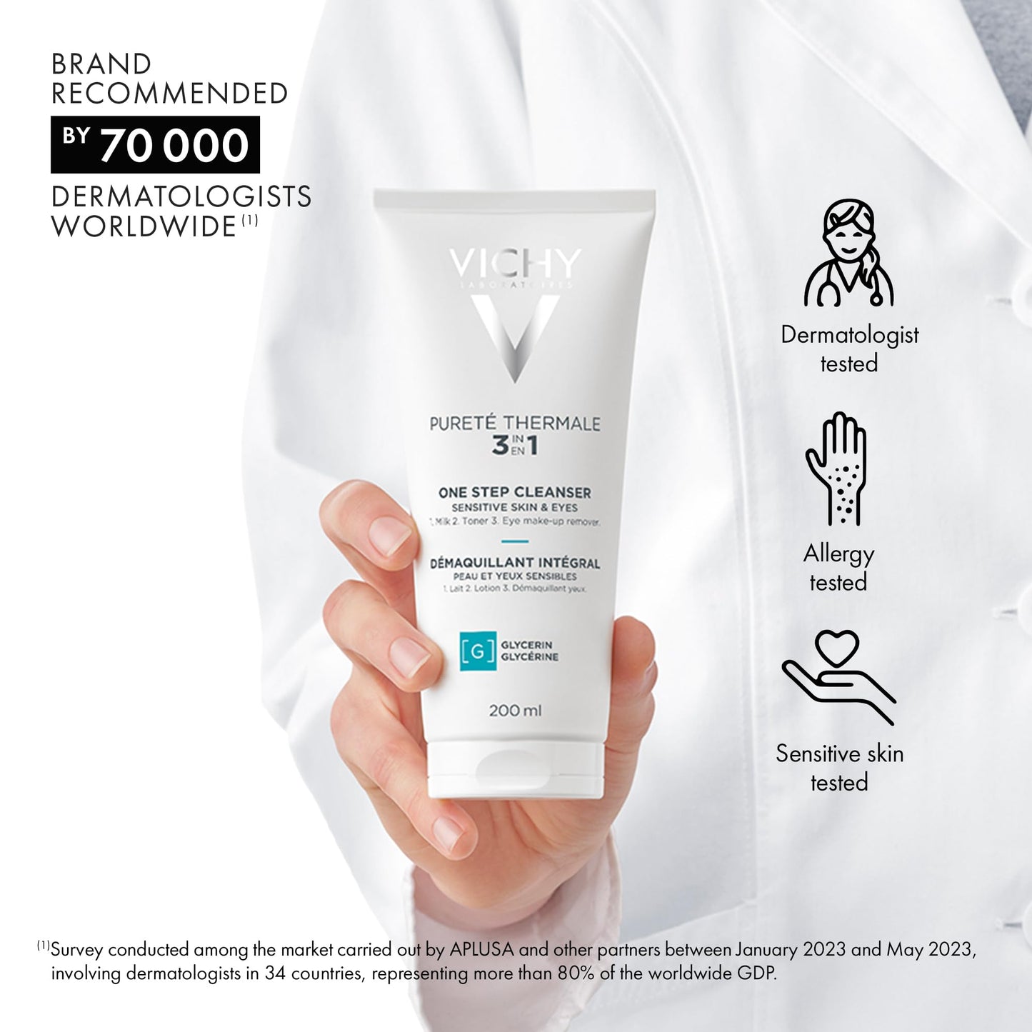 Vichy Gentle Facial Cleanser and Makeup Remover, Purete Thermal 3-in-1 Face Cleanser for Sensitive Skin, Hypoallergenic, Dermatologist Recommended, Paraben-Free, 200mL - Available at All In One Marketplace Canada