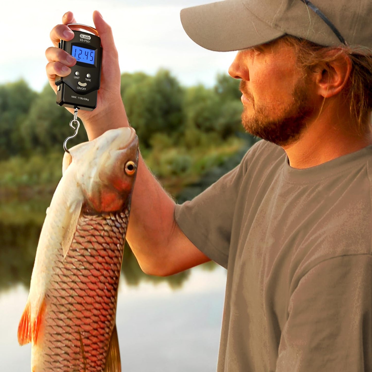 Fish Scale, Dr.meter 110lb/50kg Backlit LCD Display Digital Scale with Built-in Measuring Tape - Electronic Fishing Postal Hanging Hook Scale with 2 AAA Batteries, Pocket Size, Fishing Gifts for Man - Available at All In One Marketplace Canada