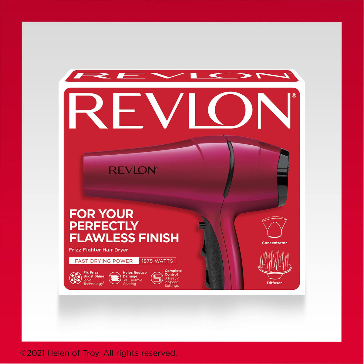Revlon RVDR5191F Ionic Technology Ceramic Hair Dryer with Diffuser, Ionic, 3 Heat/2 Speed Settings, Powerful, Fast Drying, Less Frizz, Pink