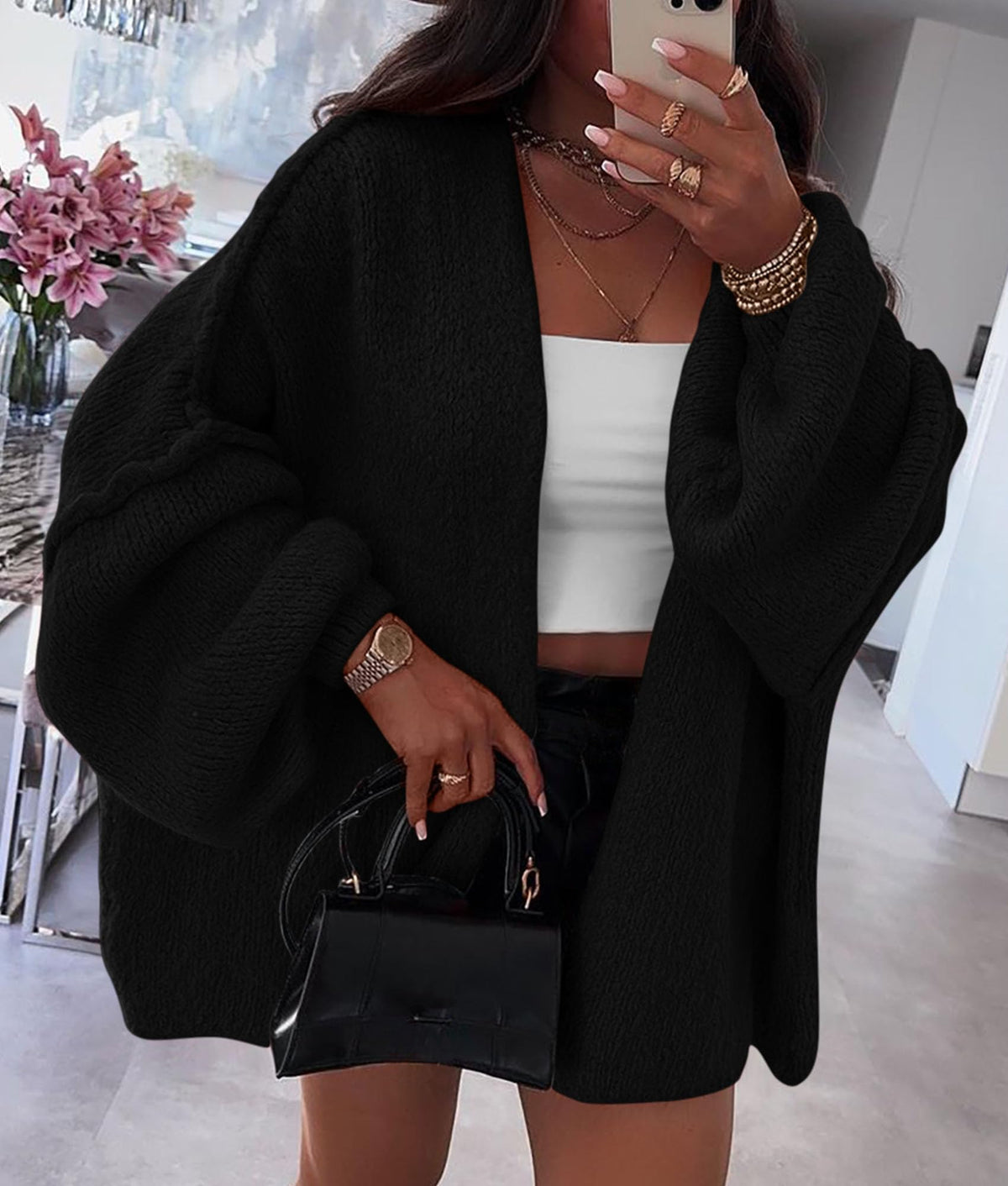 PRETTYGARDEN Womens Open Front Oversized Cardigan Sweaters Black 🍁 All In One Marketplace Canada
