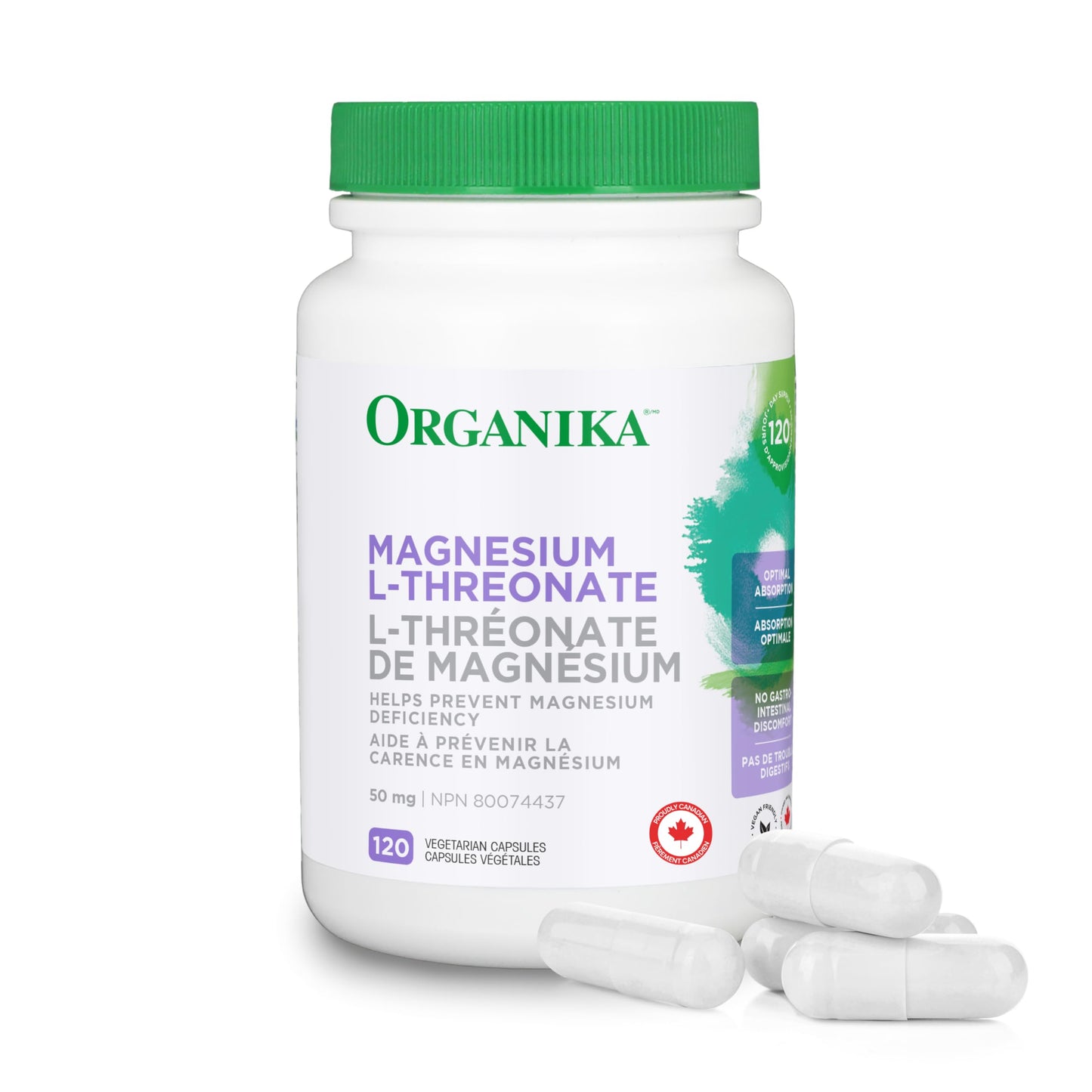 Organika Magnesium L-Threonate- High Absorption to Boost Magnesium Levels- 120vcaps - Available at All In One Marketplace Canada