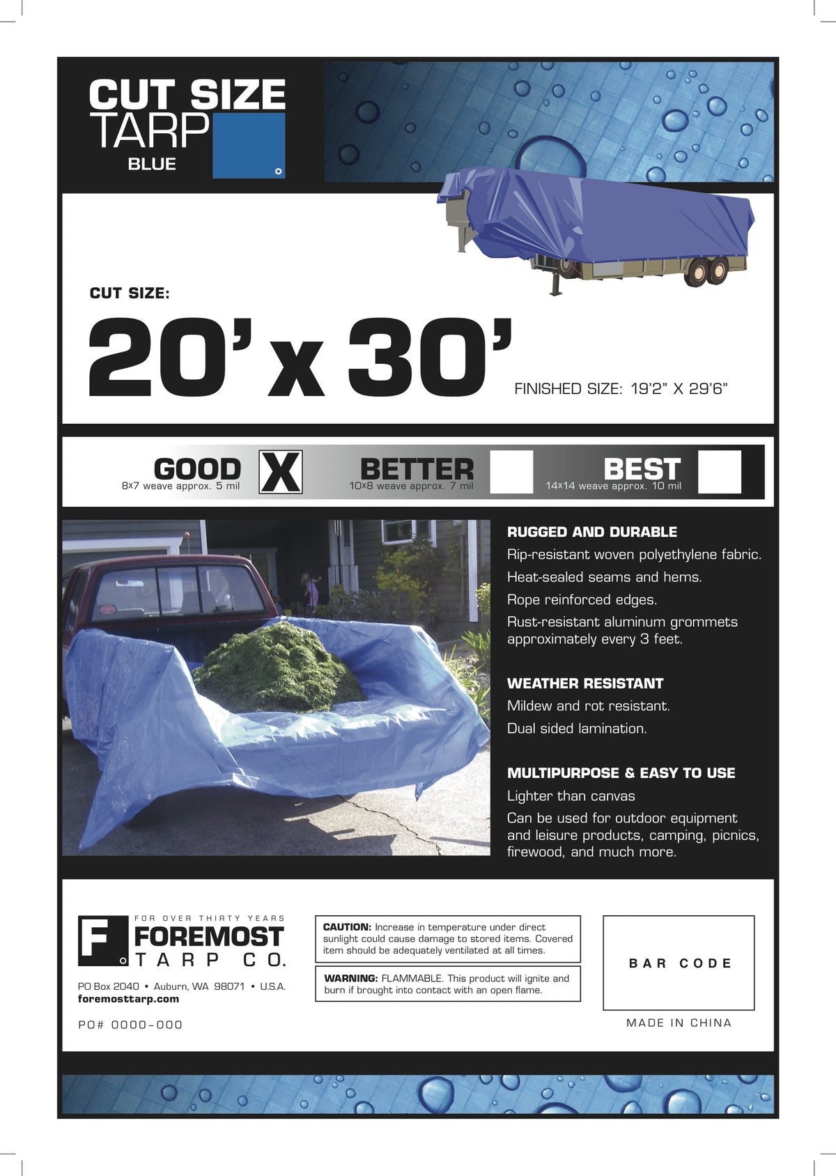Dry Top 820300 Cut Size Tarp, 20x30 Feet (Brown/Green)