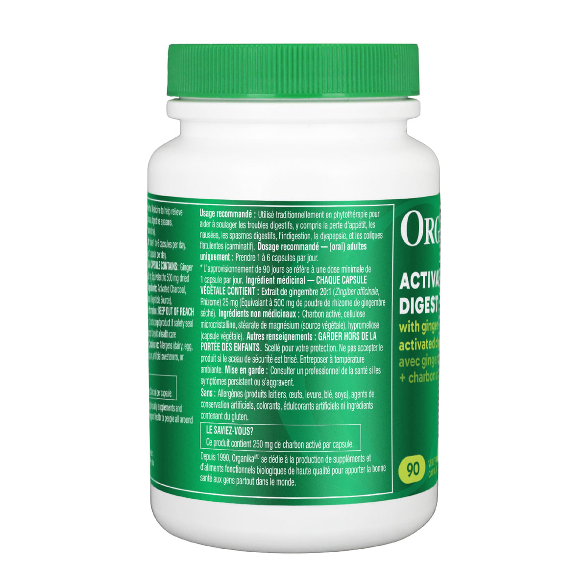 Organika Canadian-Made Digest Relief- with Ginger and Activated Charcoal- Relief for Digestive Upset, 90 Count (Pack of 1)