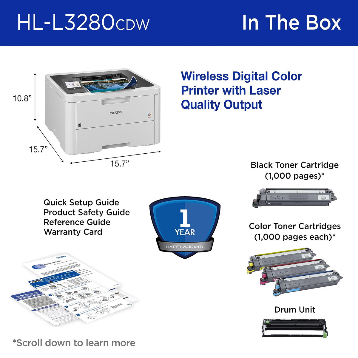 Brother HL-L3280CDW Wireless Compact Digital Color Laser Printer