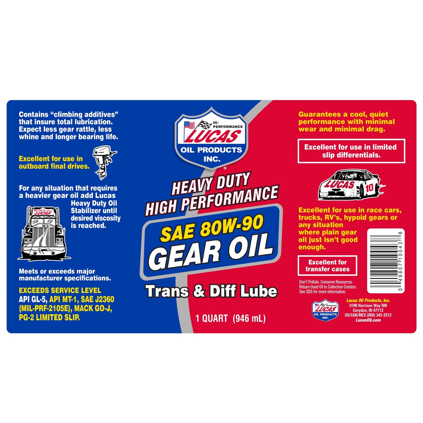 Lucas Oil 10043 SAE 80W-90 Heavy Duty Gear Oil - 1 Quart Lucas Oil