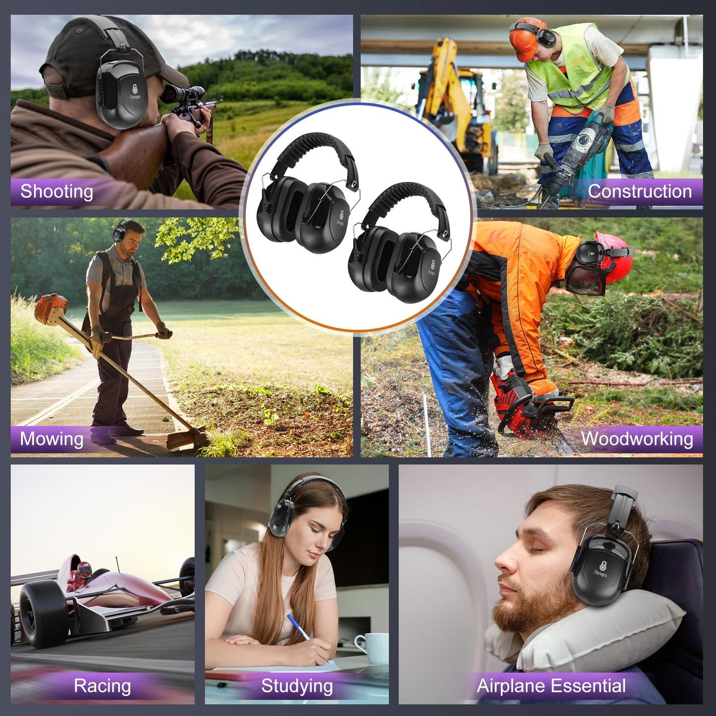 Floriogra 2 Pack Ear Protection Ear Muffs Noise Reduction, SNR 35dB Hearing Protection Earmuffs, Noise Cancelling Ear Muffs, Noise Cancelling Headphones for Autism,for Shooting, Mowing, Hunting - Available at All In One Marketplace Canada