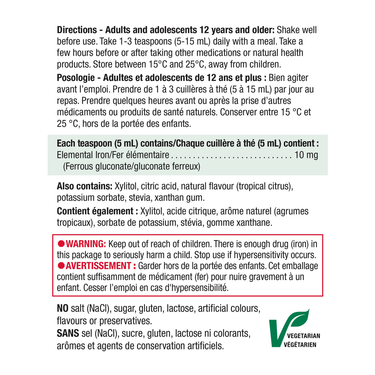Jamieson Iron Liquid 10 mg Tropical Citrus Flavour, Helps Prevent Iron Deficiency and Supports Formation of Red Blood Cells. Vegetarian, Non-GMO, Gluten-Free, No Artificial Flavours, Colours, or Preservatives, 200 mL, Proudly Canadian