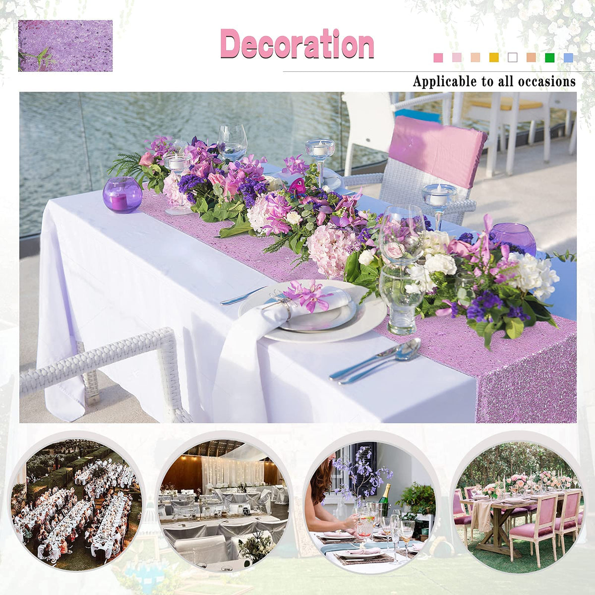 B-COOL Purple Table Runners 4 Pack 12x72 Inch Sequin Lavender Runner for Tables Halloween Party Decor Christmas Holiday Birthday Bridal Baby Shower Wedding Decorations