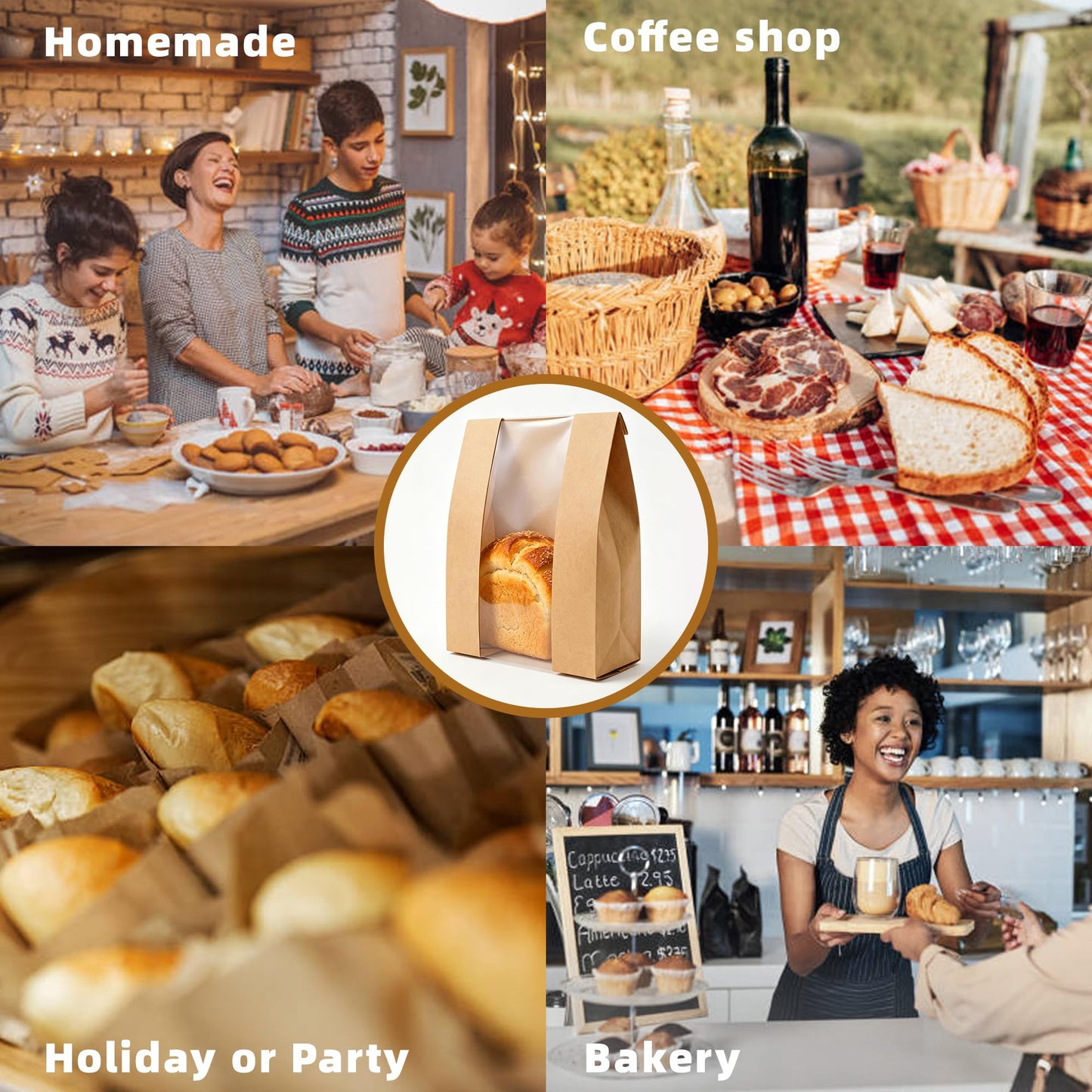 Homrelaxy 60Pcs Paper Bread Bags for Homemade Bread, Sourdough Bag with Window, 13.7 x 8.3 x 3.5 Inch Large Brown Kraft Bakery Bags for Storing Loaves & Snacks, Includes 70 Sealing Stickers - Available at All In One Marketplace Canada