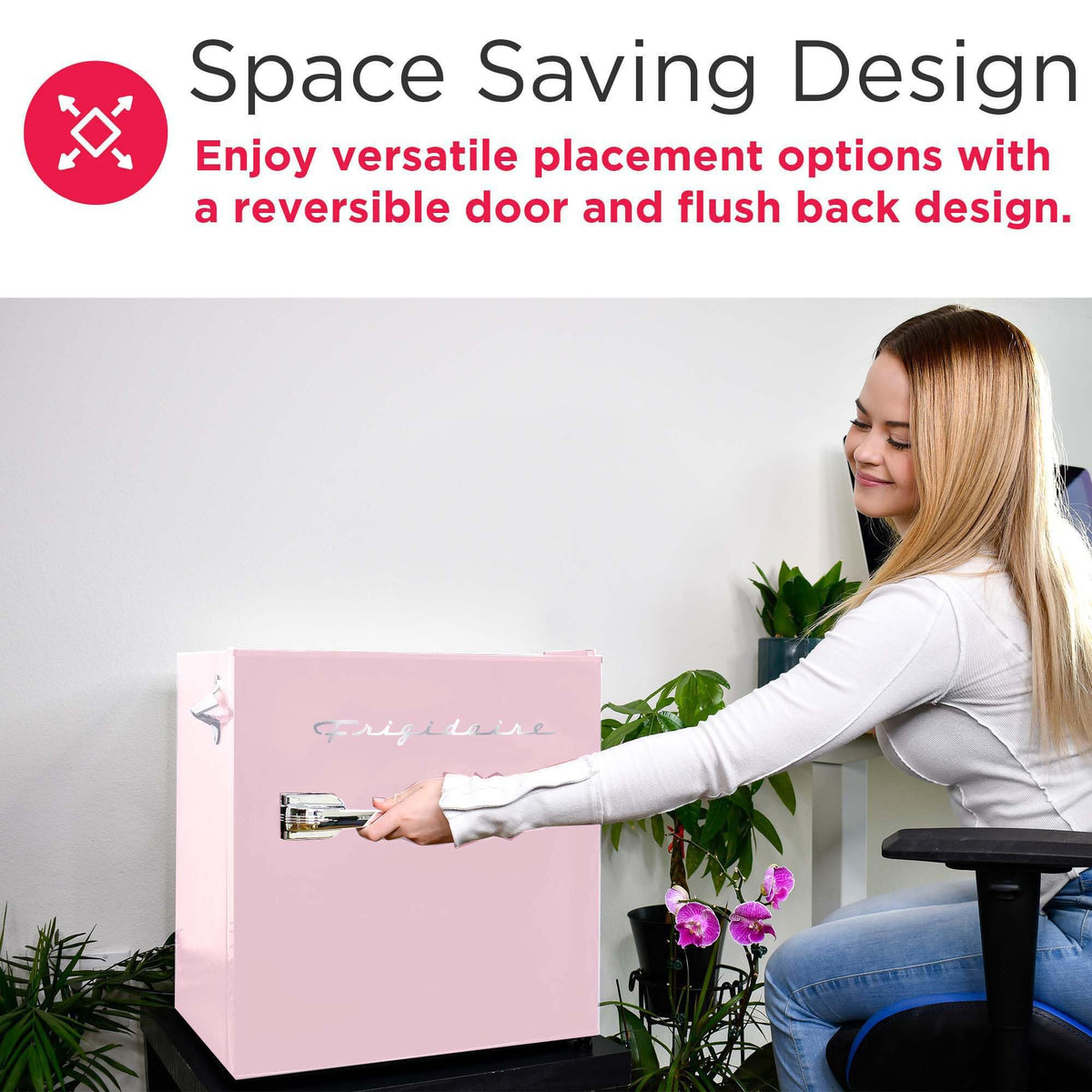Frigidaire EFR176 Retro Compact Fridge with Chiller Mini Refrigerator with Built-in Bottle Opener for Office, Bedroom, Dorm Room or Cabin, 1.6 cu ft 16"D x 18"W x 18.5"H, Pink